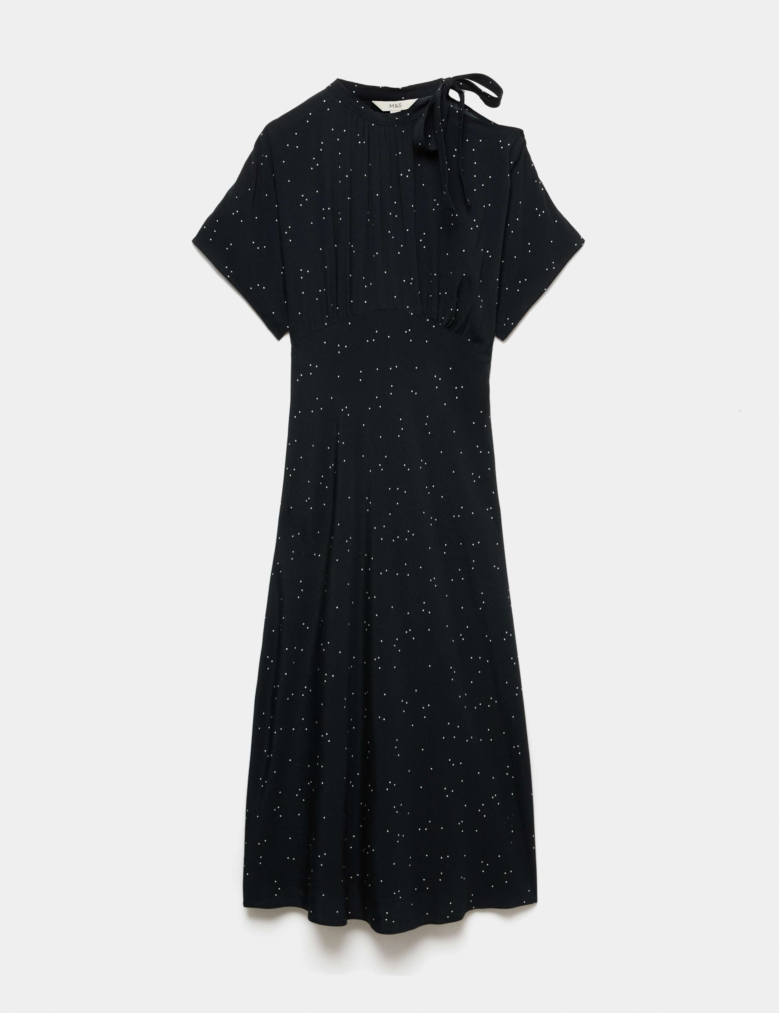 Polka Dot Tie Neck Midi Tea Dress 2 of 5