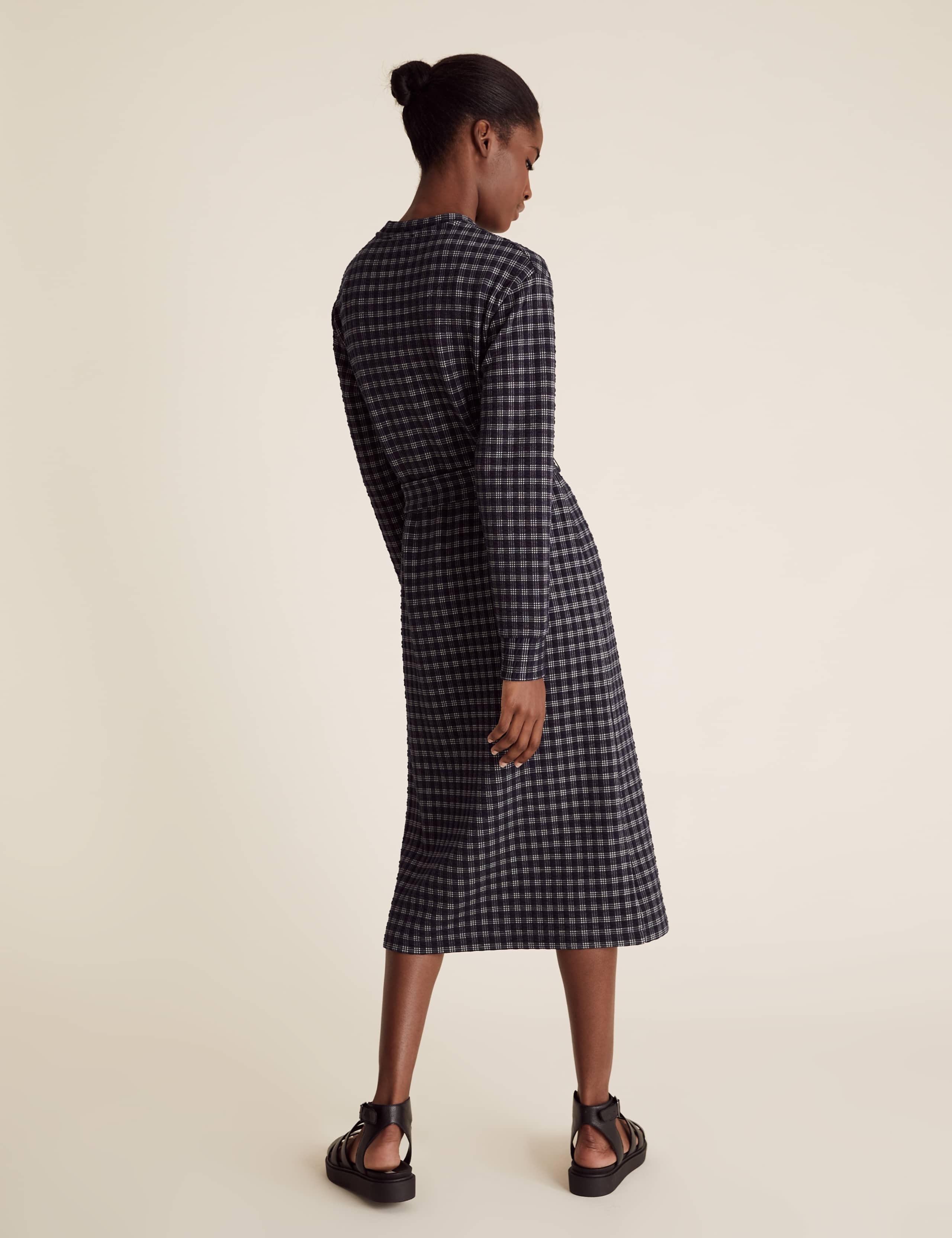Checked Belted Midi Shift Dress 4 of 5