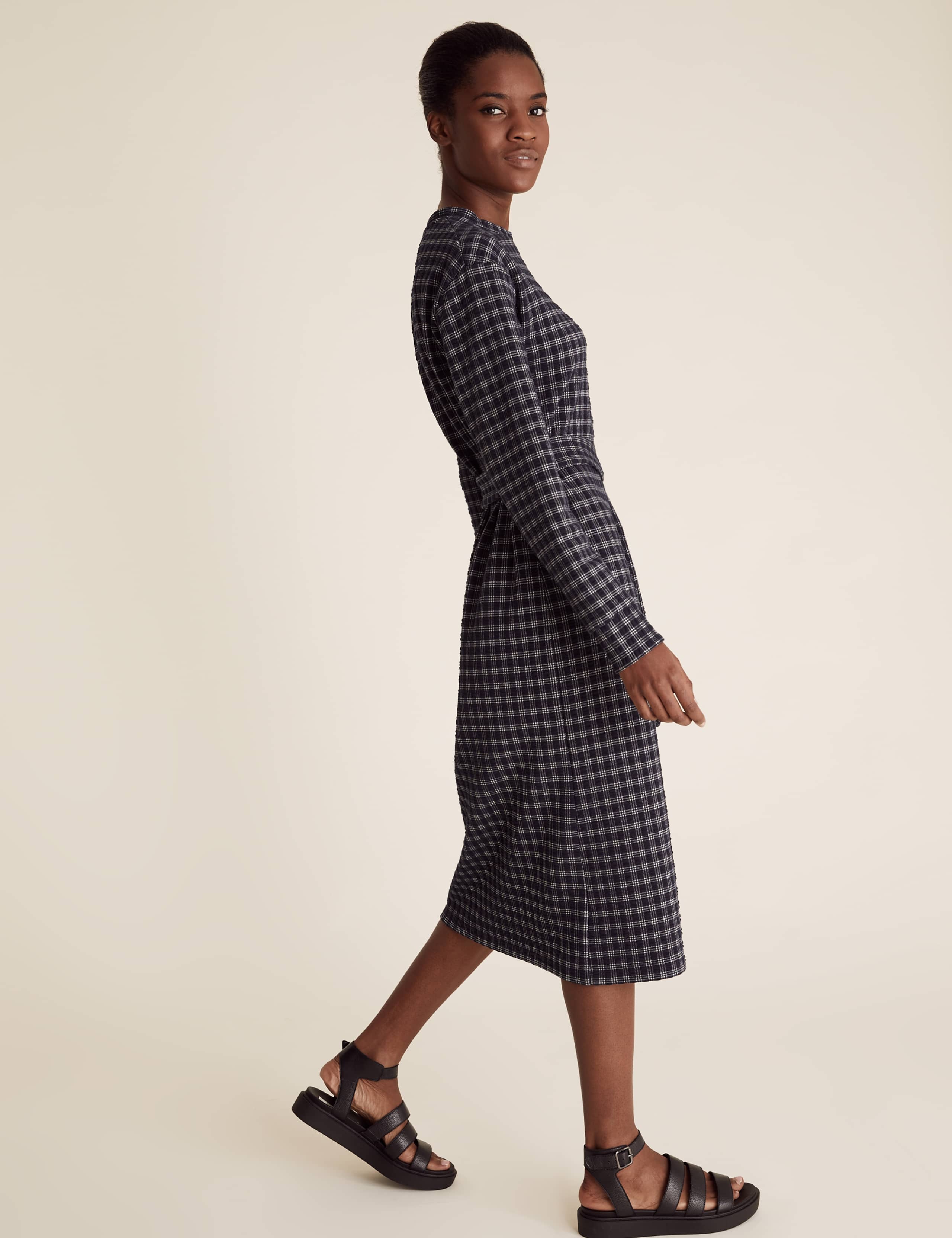 Checked Belted Midi Shift Dress 5 of 5