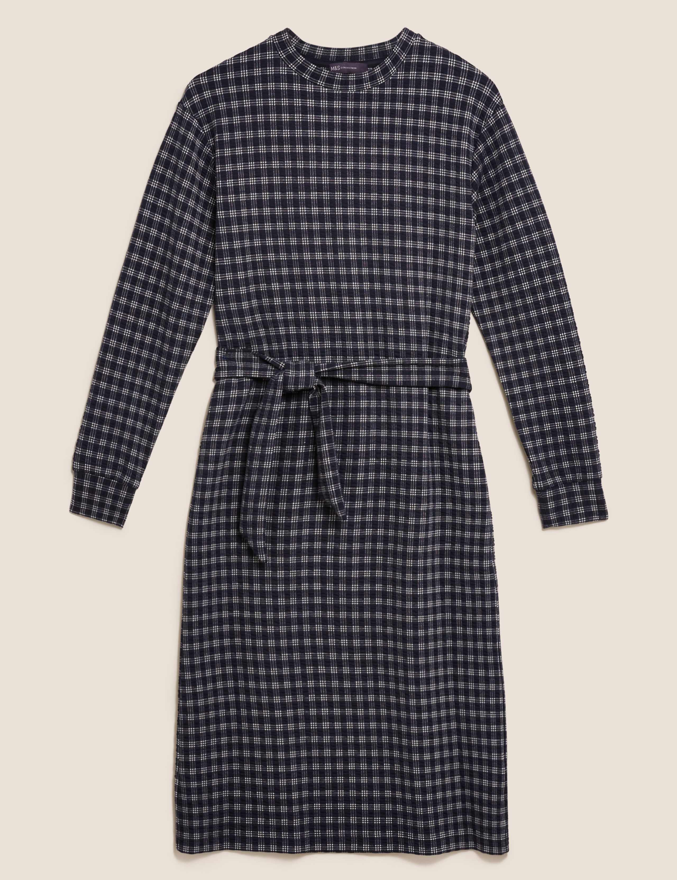 Checked Belted Midi Shift Dress 2 of 5