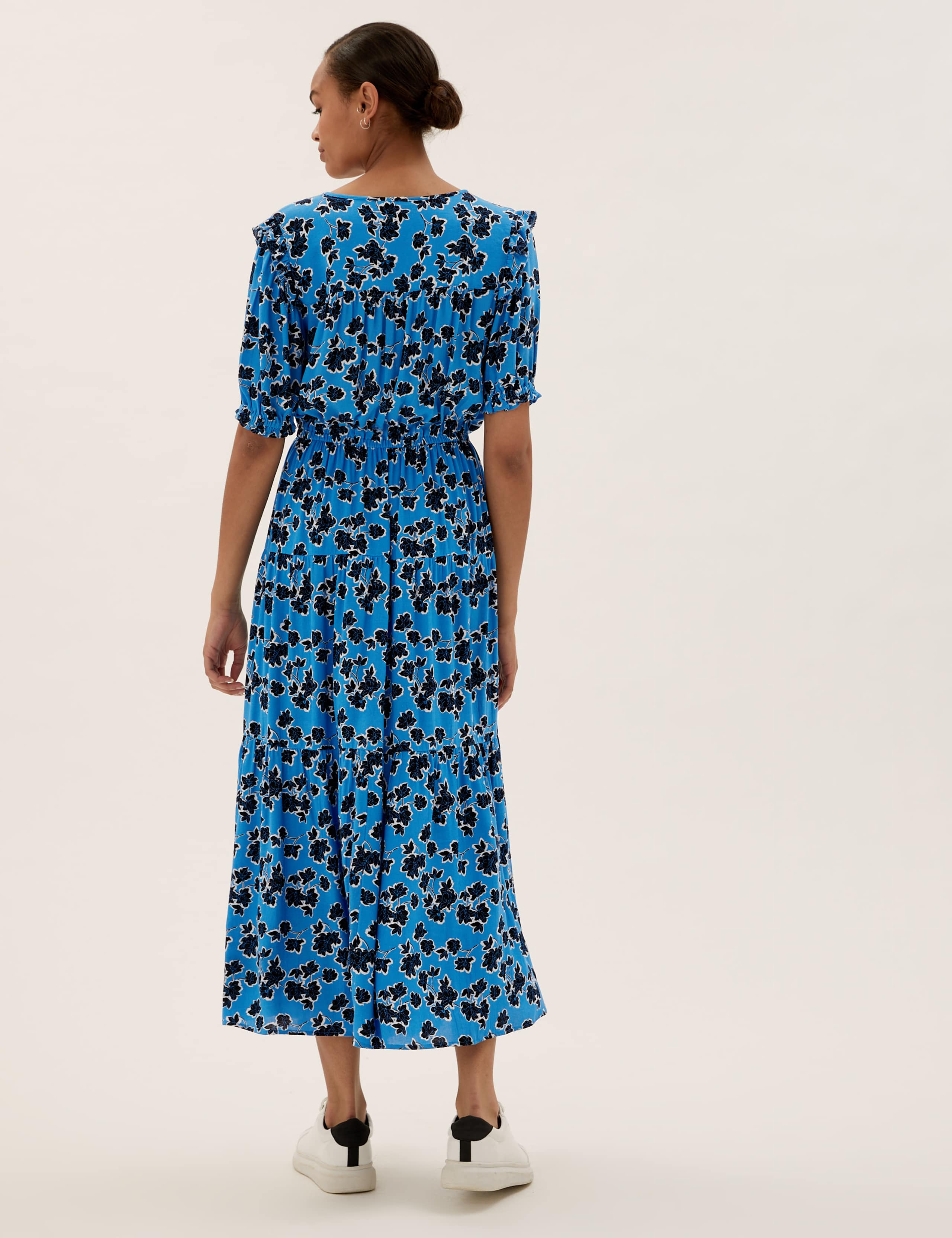 Floral Tie Neck Midaxi Waisted Dress 4 of 5