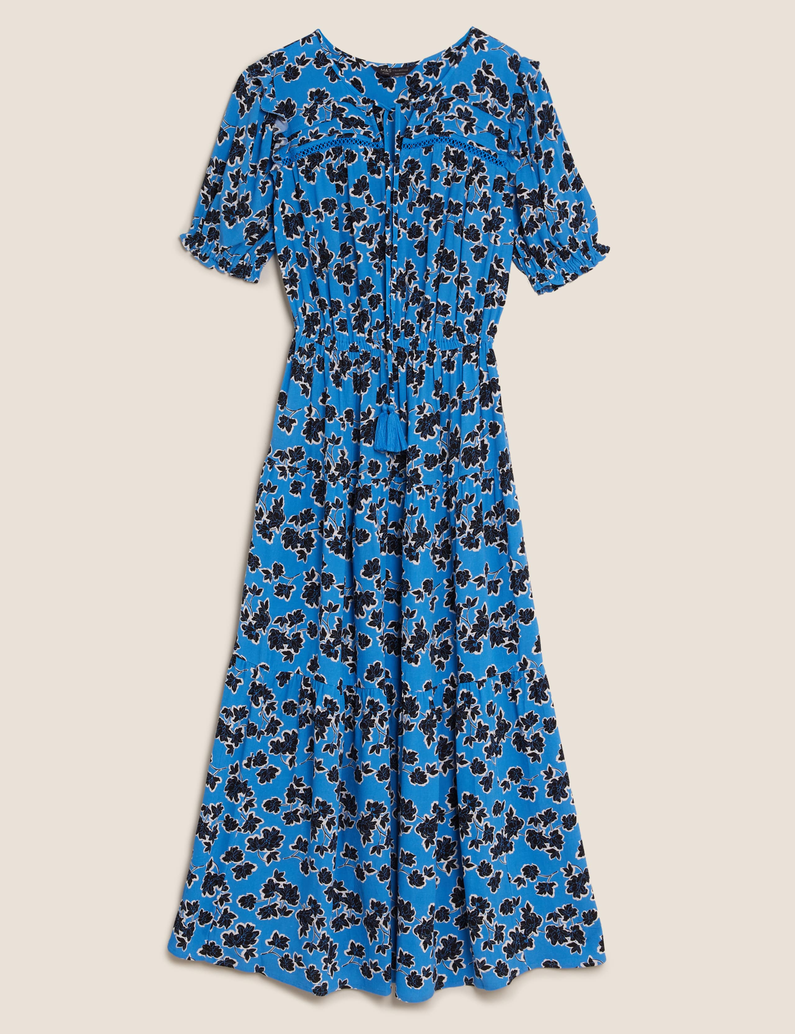 Floral Tie Neck Midaxi Waisted Dress 2 of 5