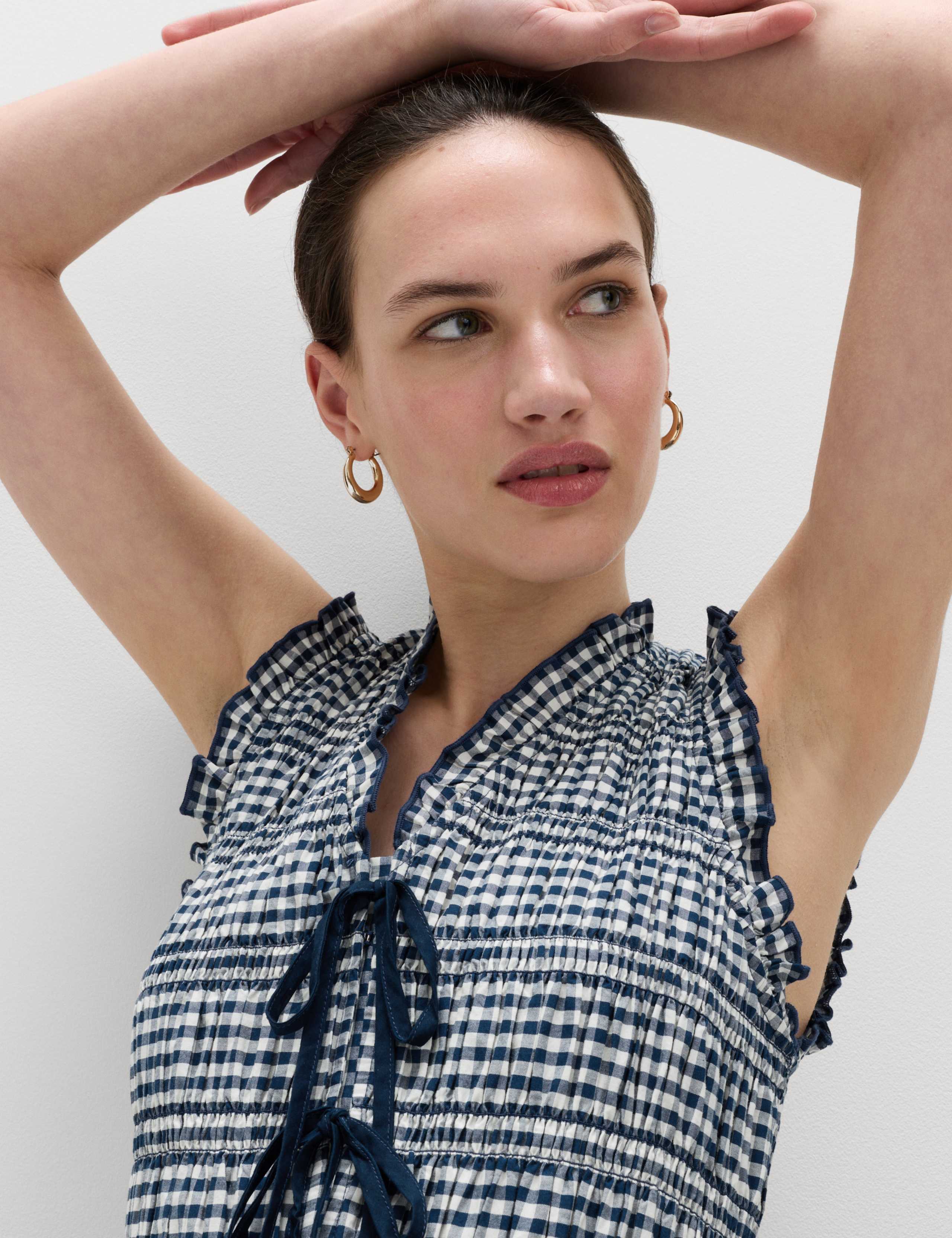 Cotton Rich Gingham Midi Waisted Dress 3 of 5