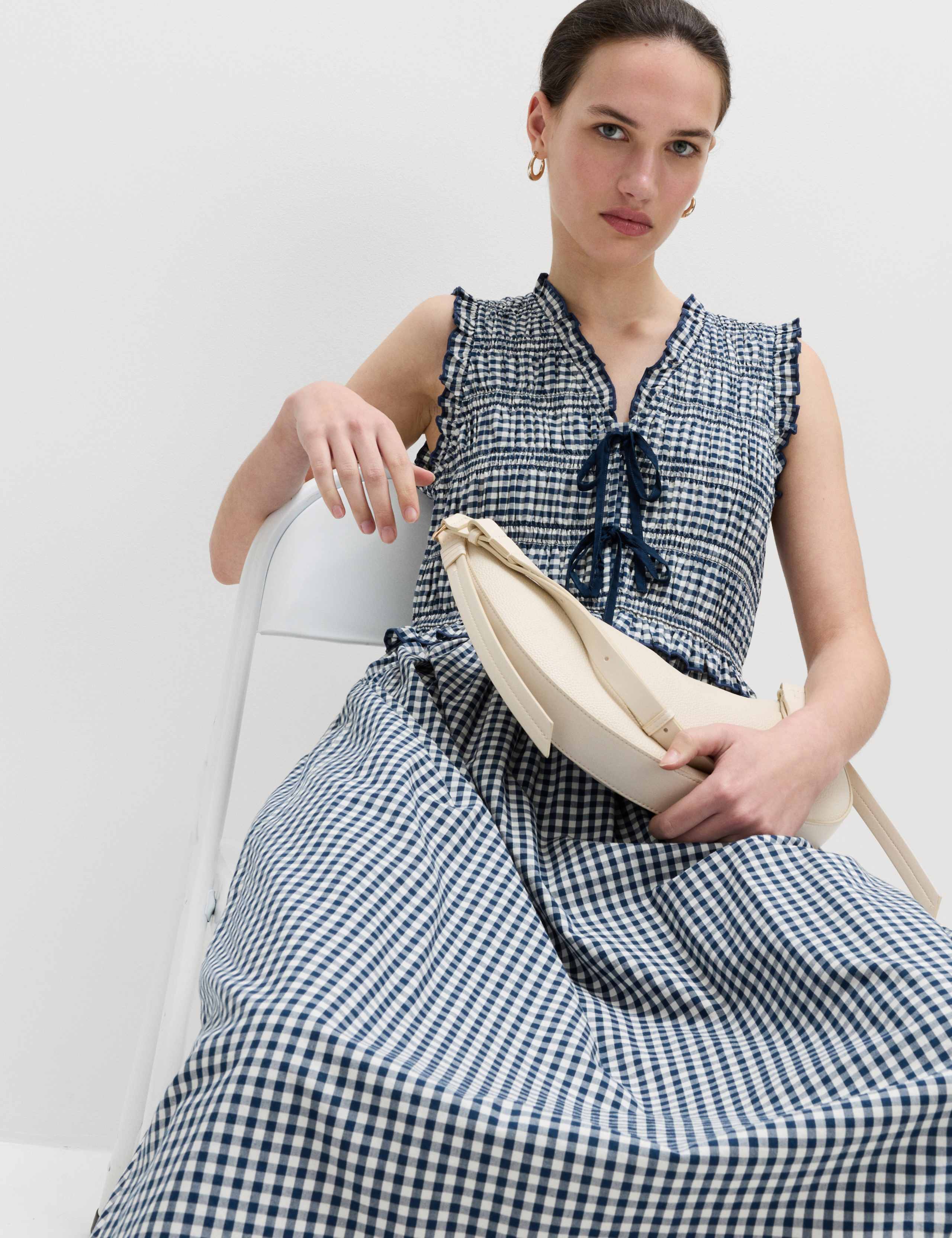 Cotton Rich Gingham Midi Waisted Dress 5 of 5