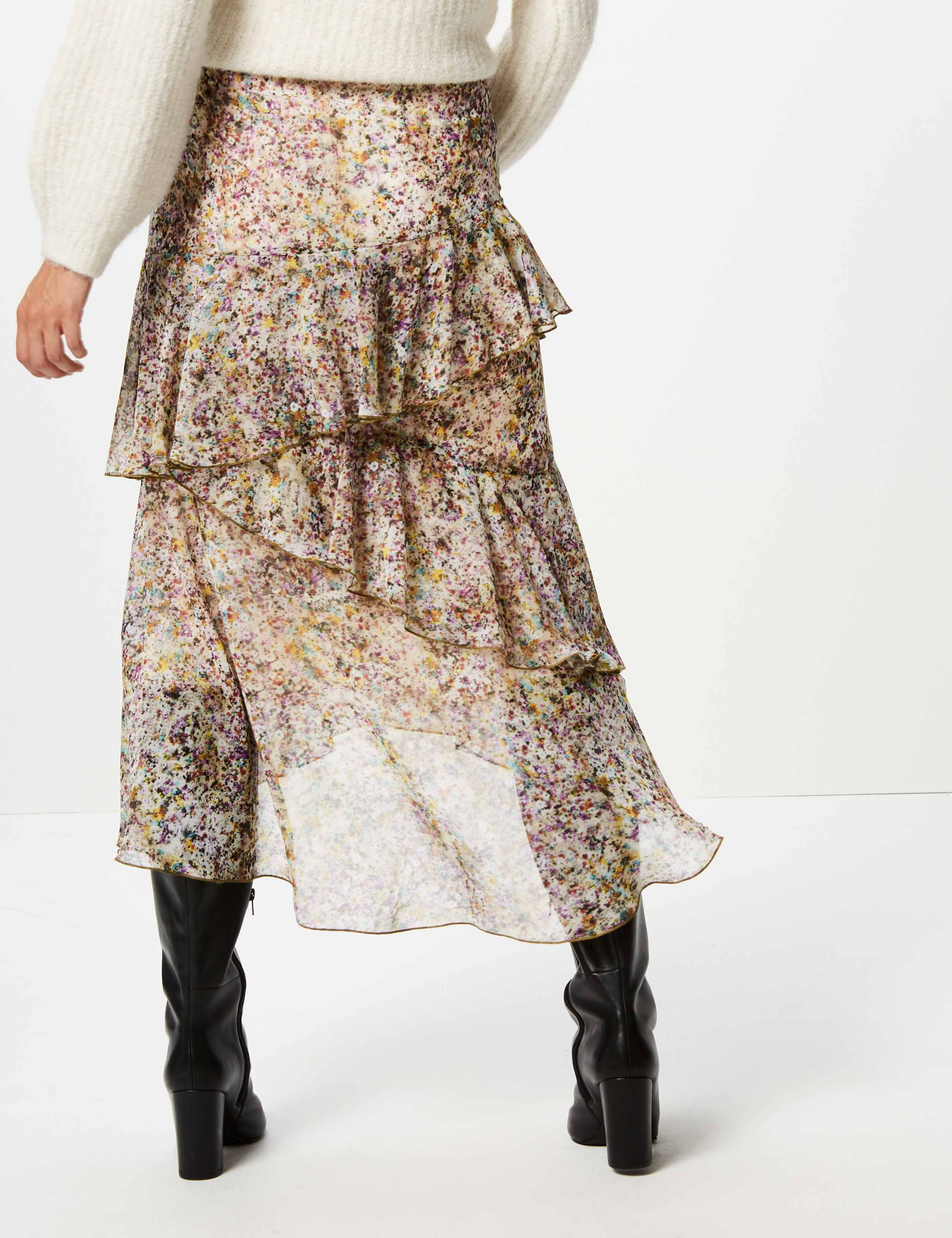 Floral Print Ruffle Midi Skirt 4 of 6