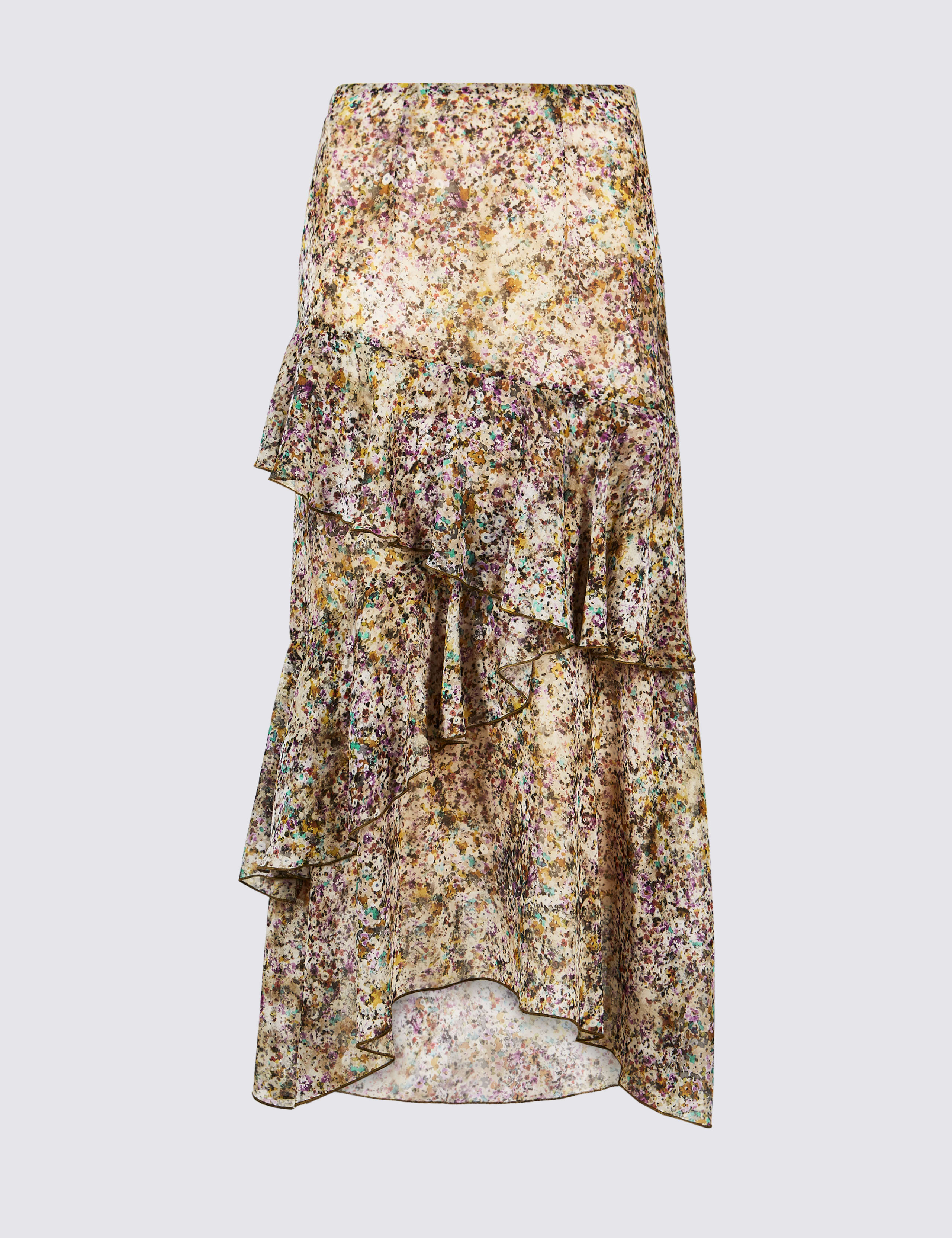 Floral Print Ruffle Midi Skirt 2 of 6