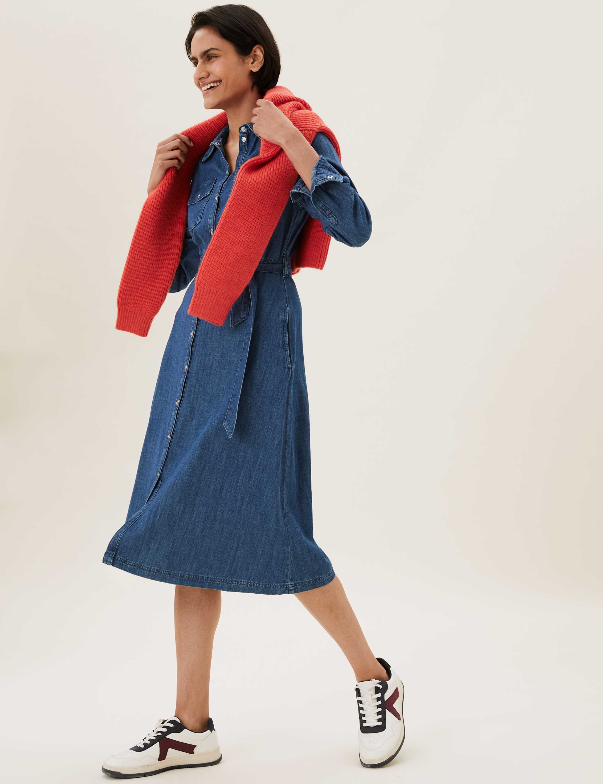 Denim Belted Midi Shirt Dress 1 of 6