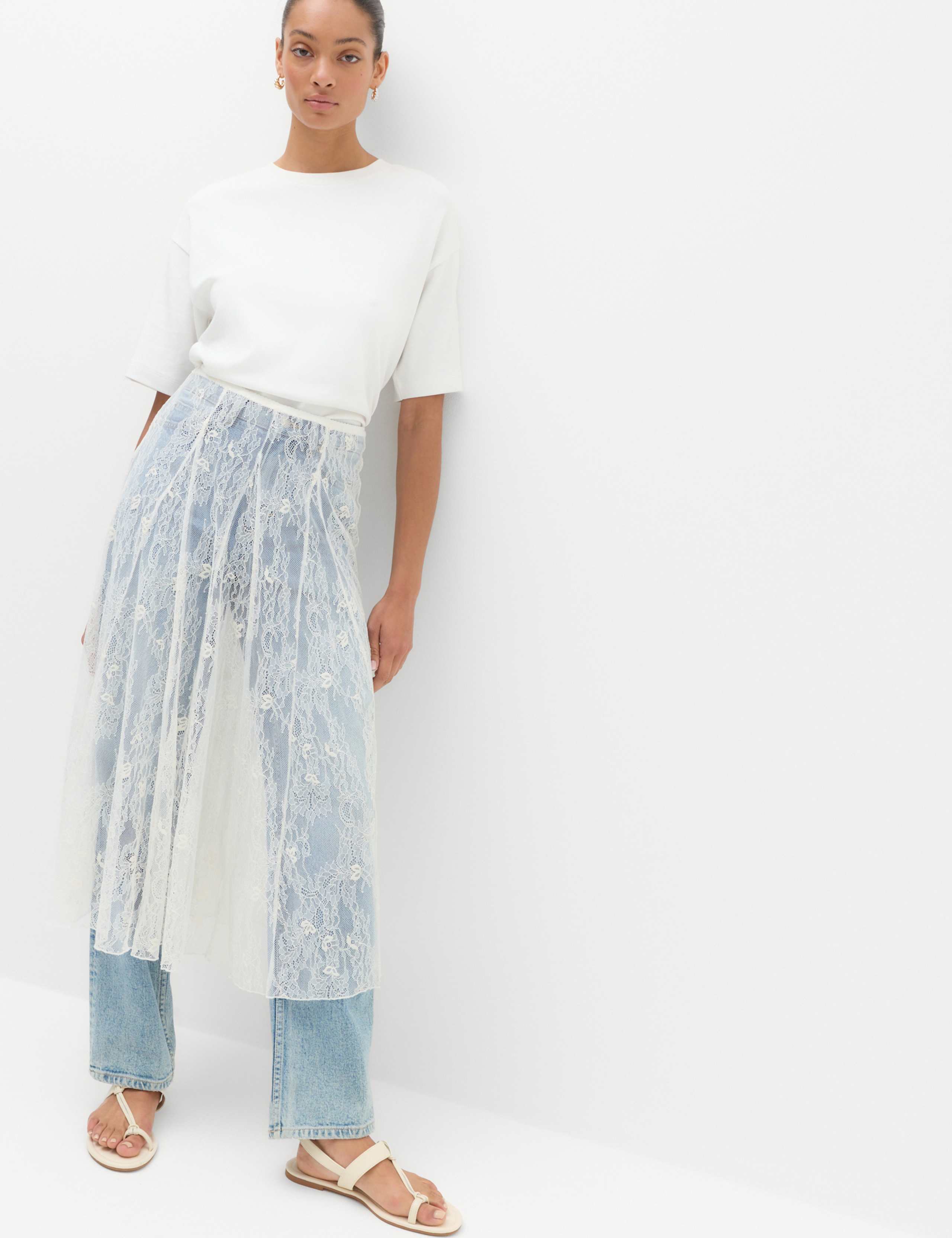 Cotton Blend Lace Midi Circle Skirt 1 of 6