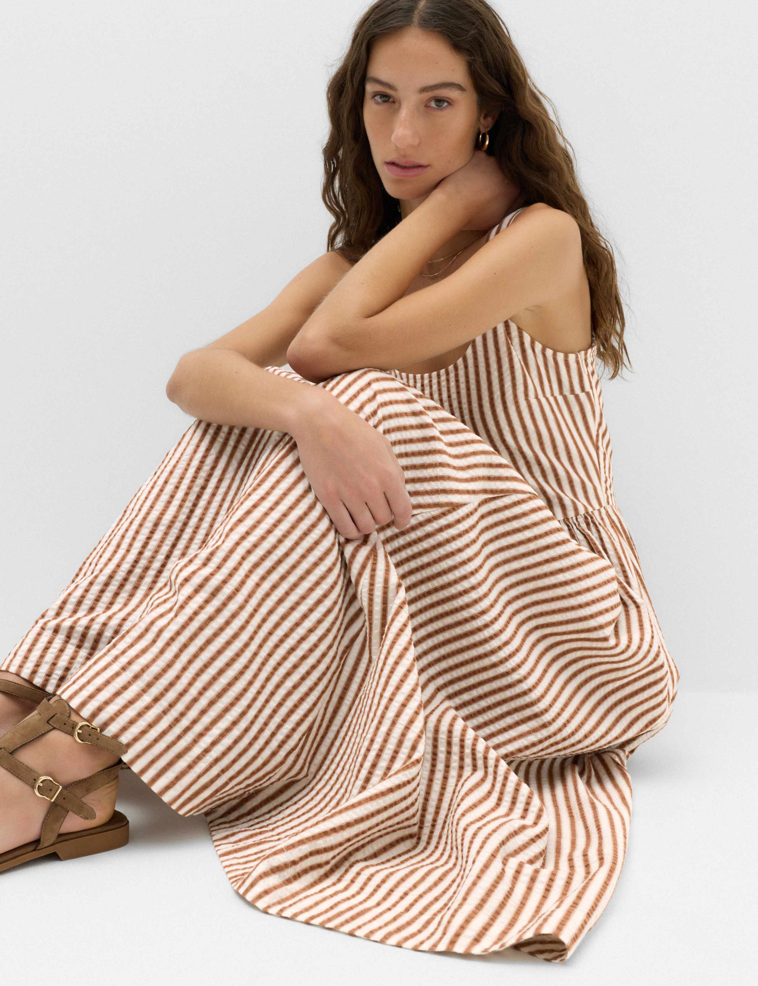 Pure Cotton Striped Midi Waisted Dress 3 of 5