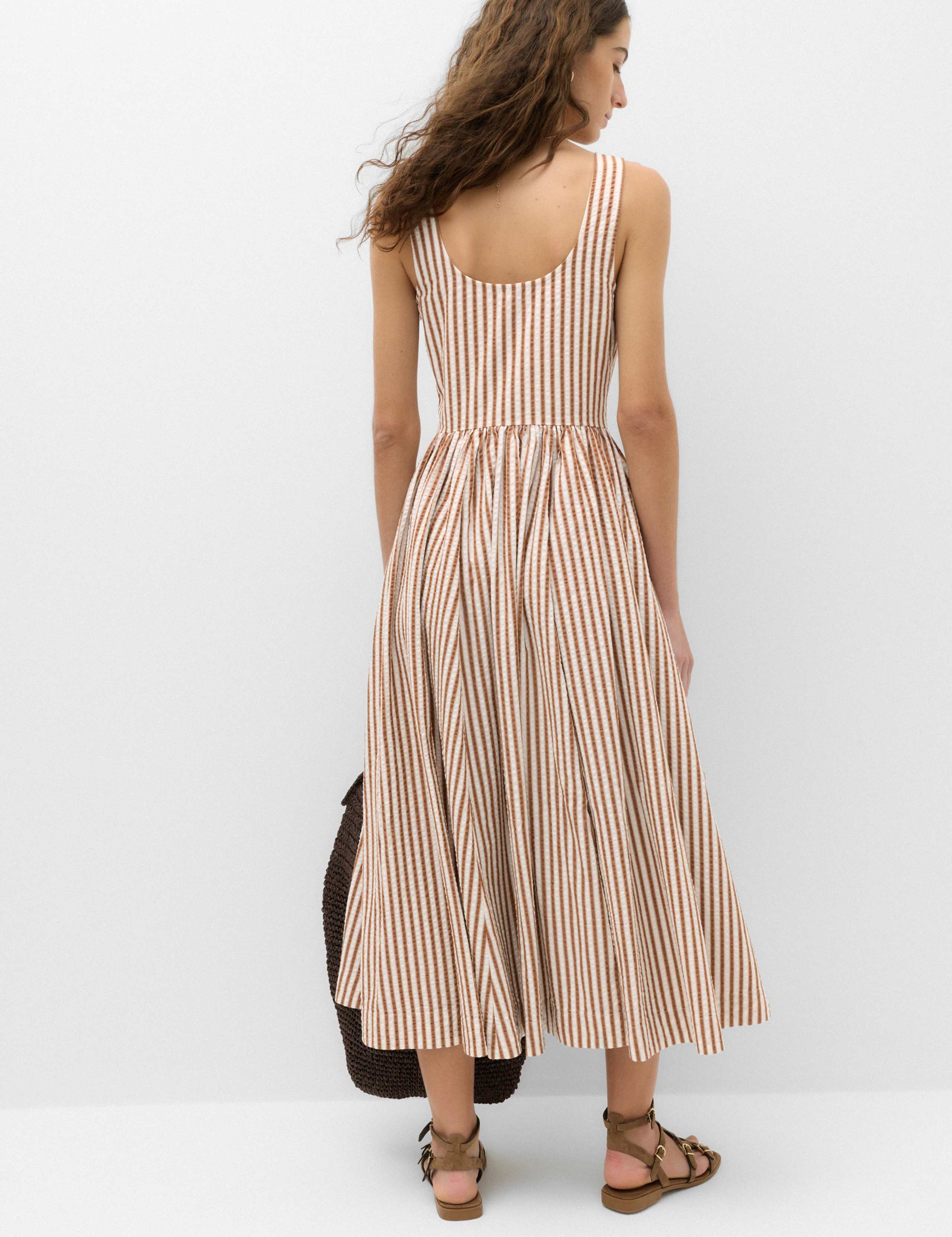 Pure Cotton Striped Midi Waisted Dress 4 of 5