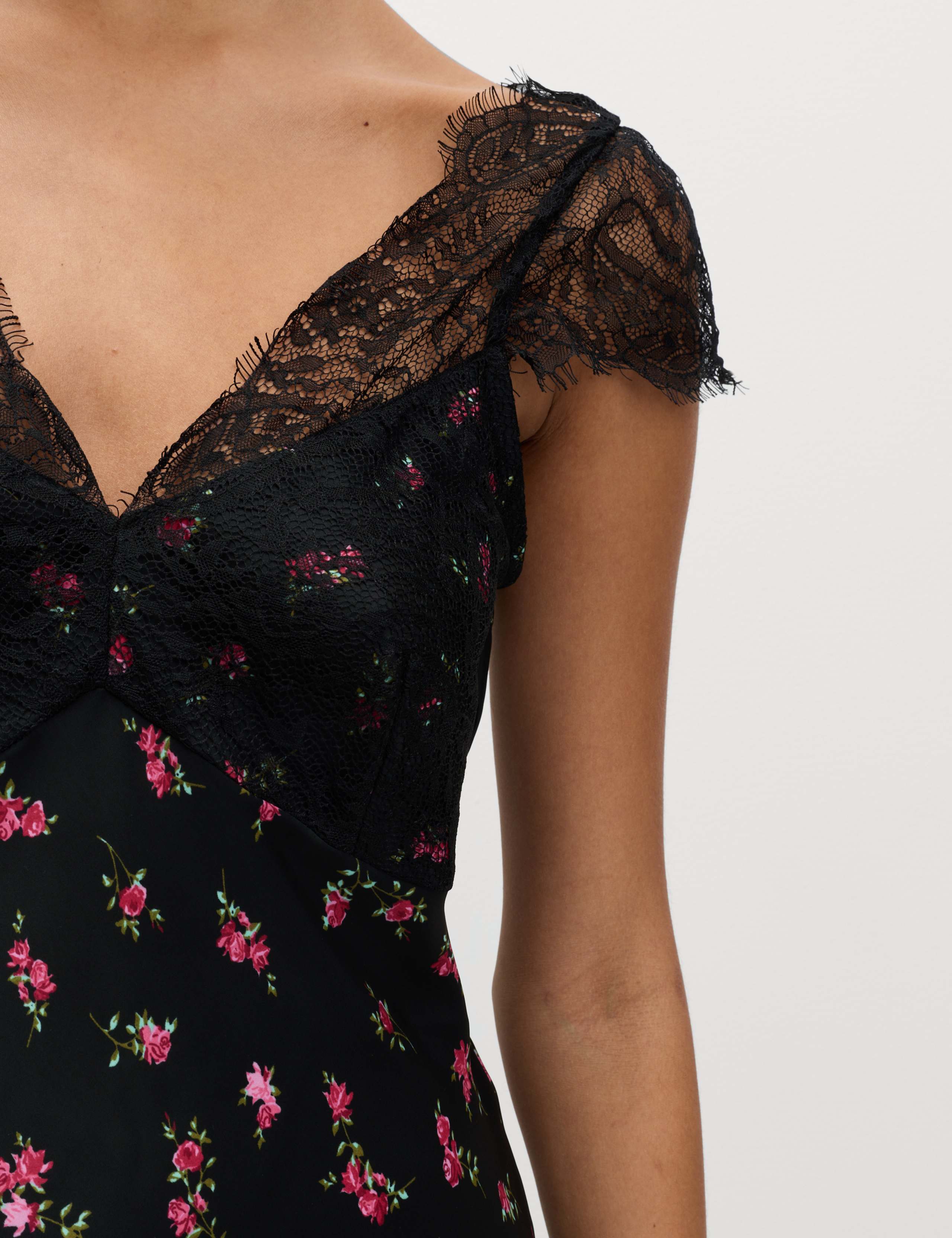 Floral V-Neck Lace Detail Midaxi Slip Dress 3 of 6