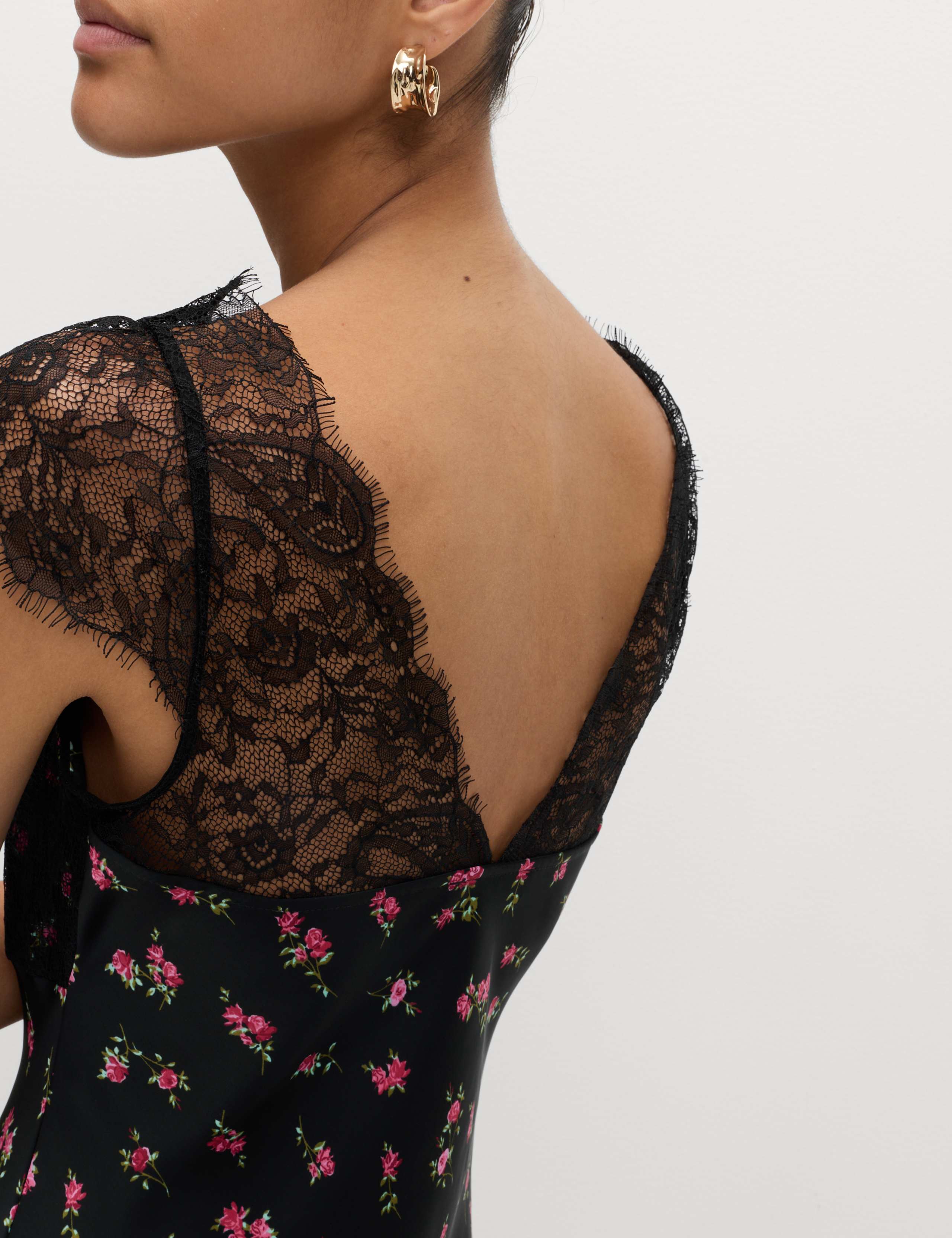 Floral V-Neck Lace Detail Midaxi Slip Dress 6 of 6