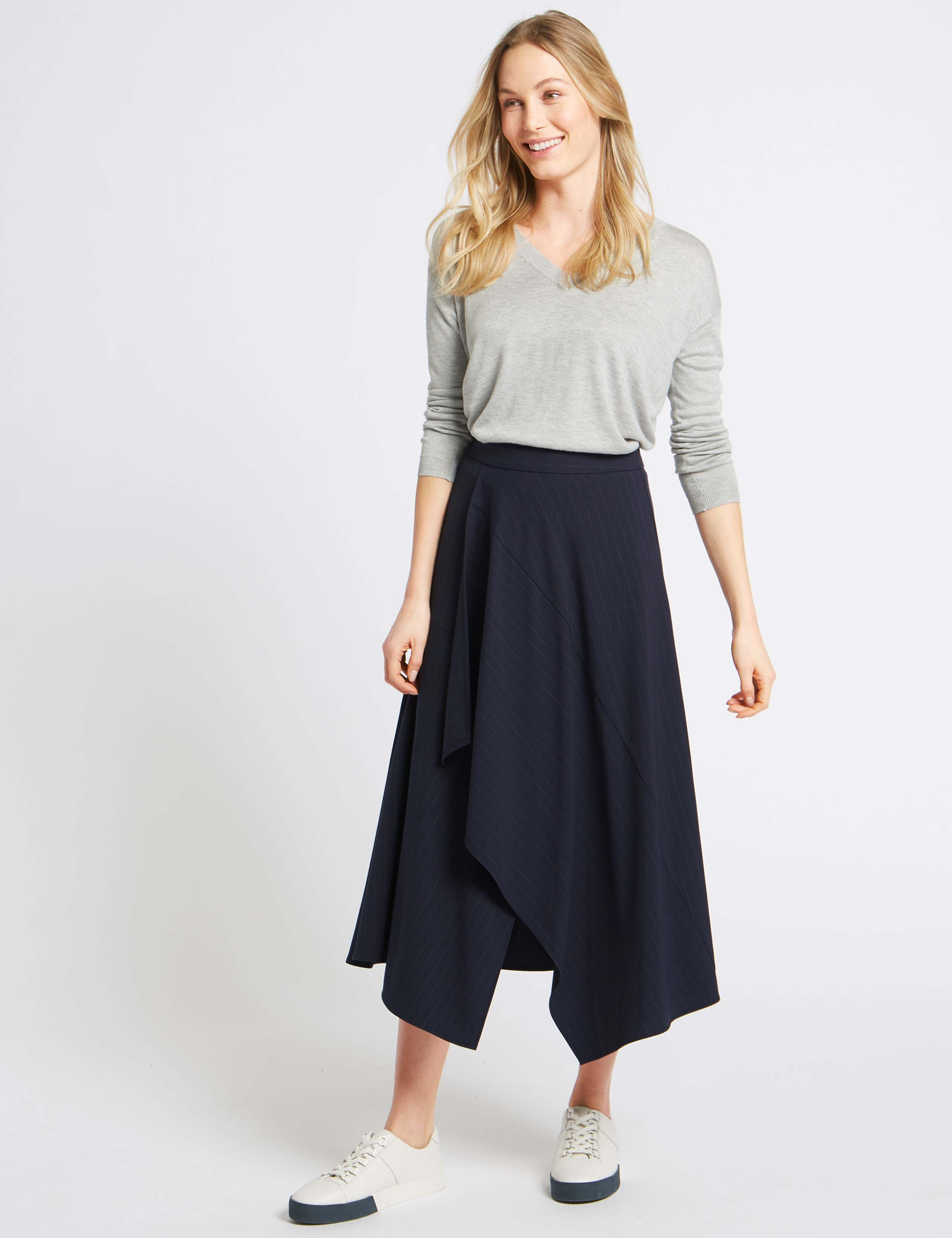 Deconstructed Stripe Wrap Midi Skirt 1 of 5