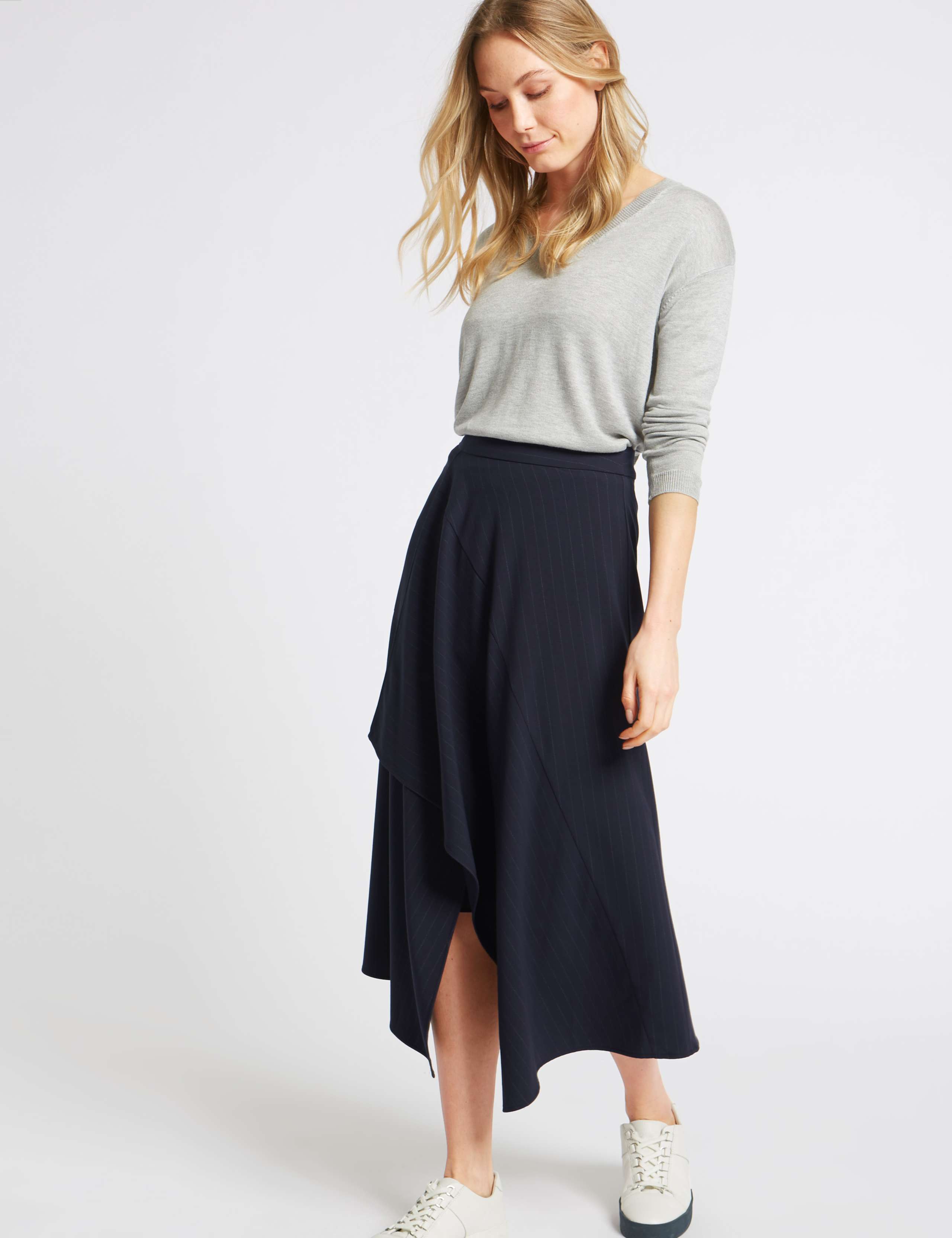 Deconstructed Stripe Wrap Midi Skirt 3 of 5