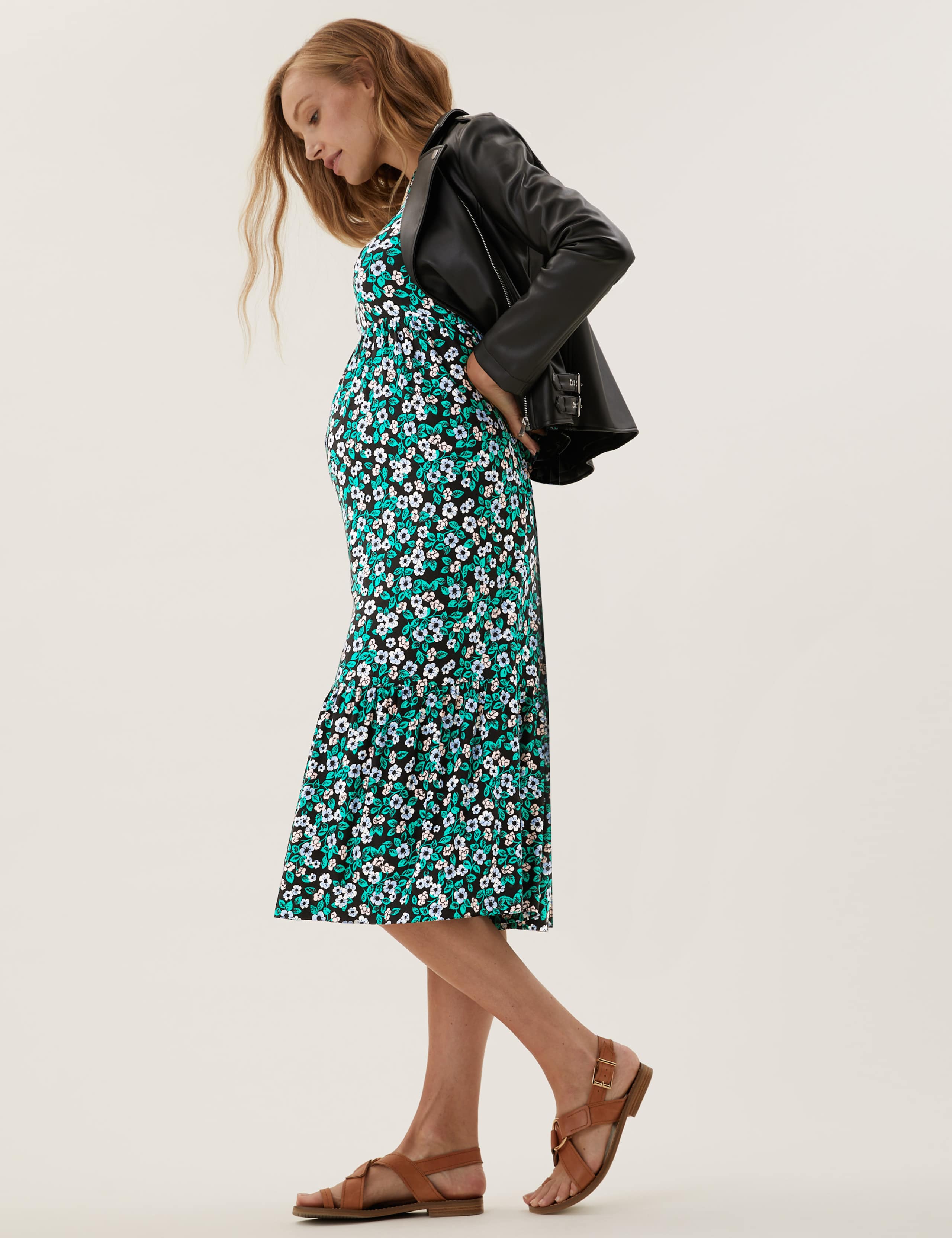 Maternity Jersey Floral Midi Tiered Dress 1 of 5
