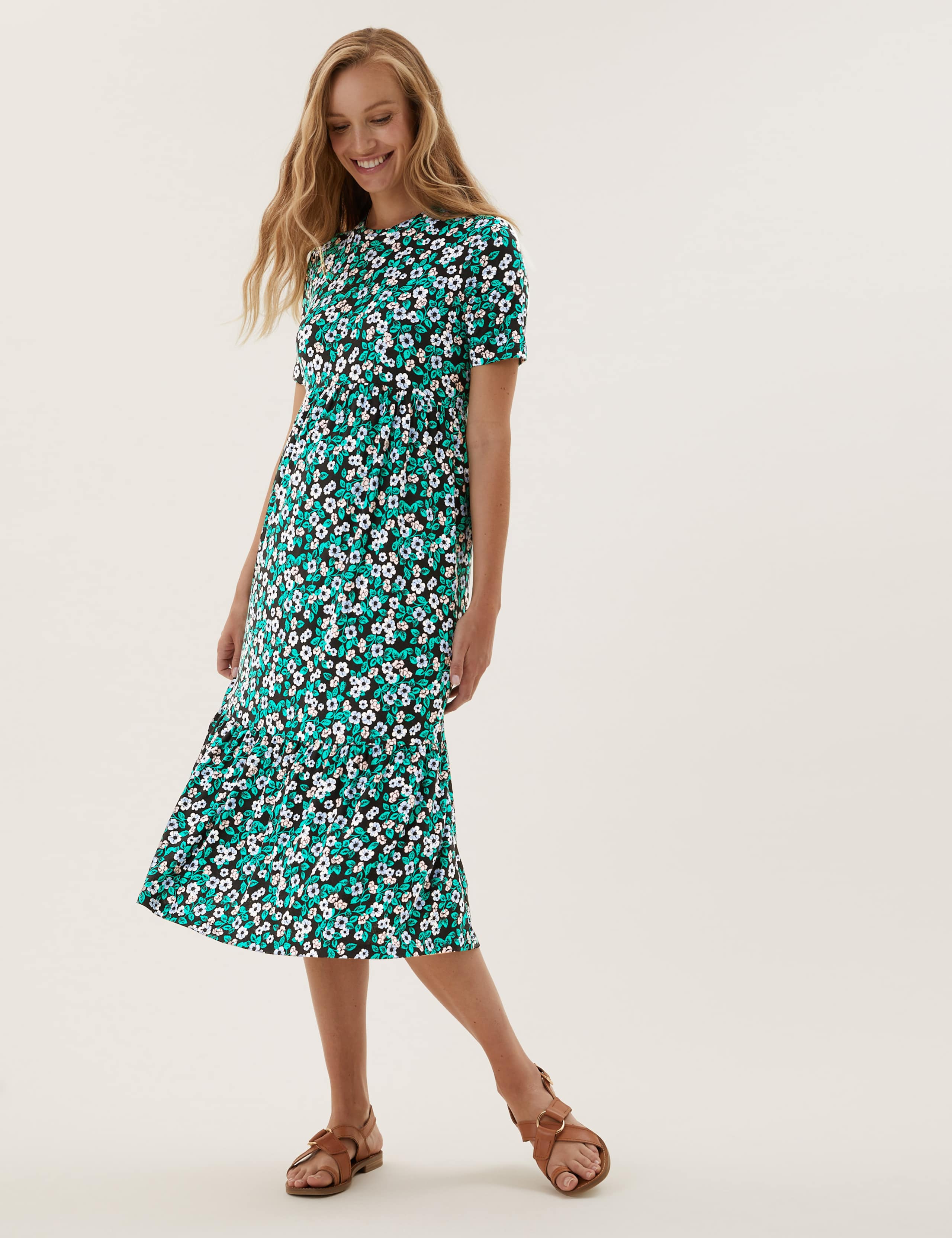 Maternity Jersey Floral Midi Tiered Dress 3 of 5