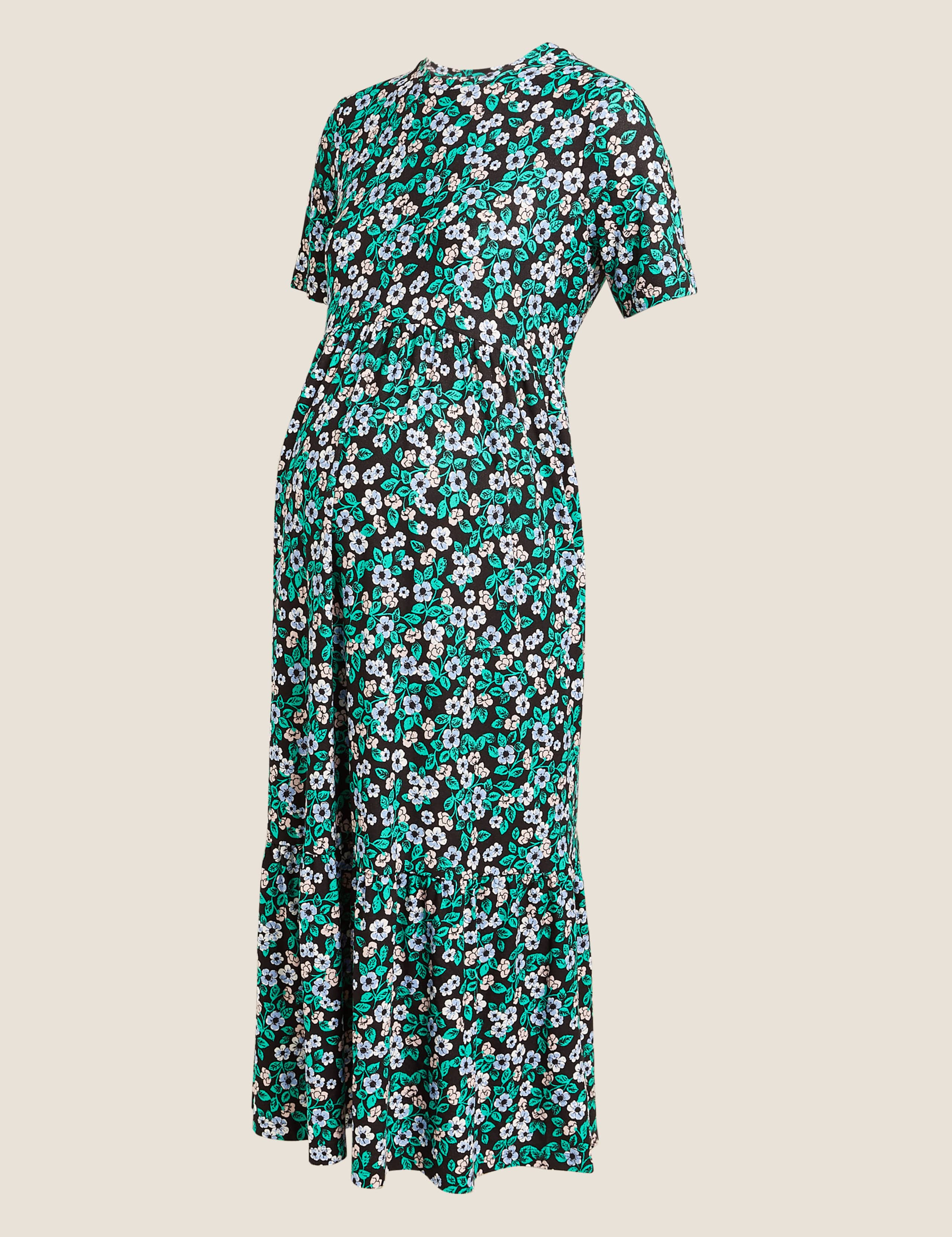 Maternity Jersey Floral Midi Tiered Dress 2 of 5