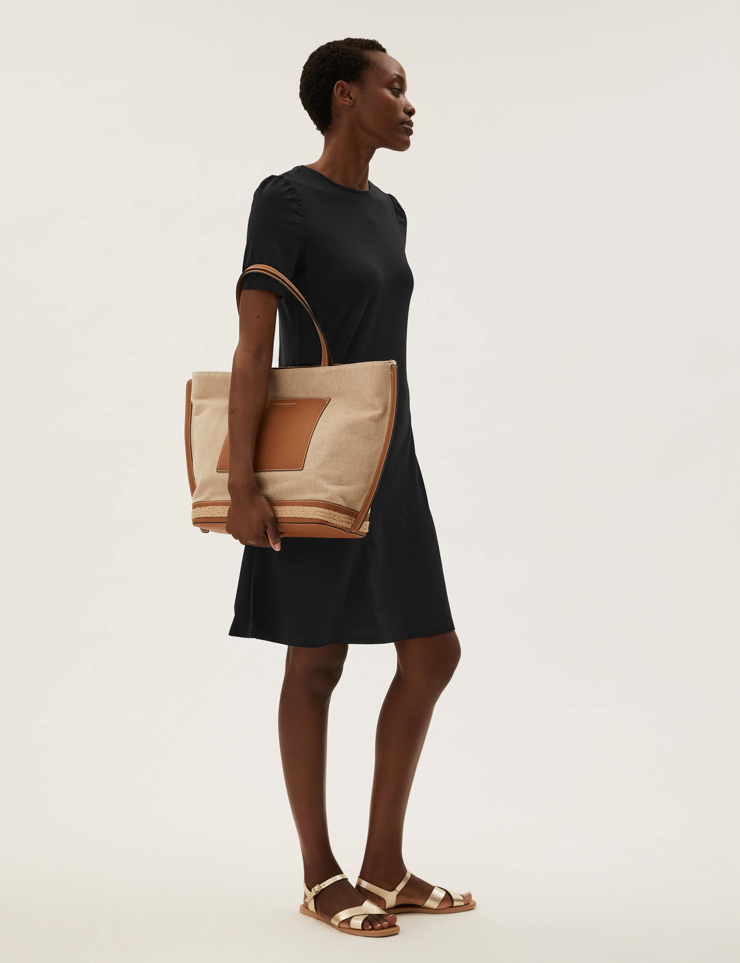 Jersey Puff Sleeve Knee Length Swing Dress 1 of 5