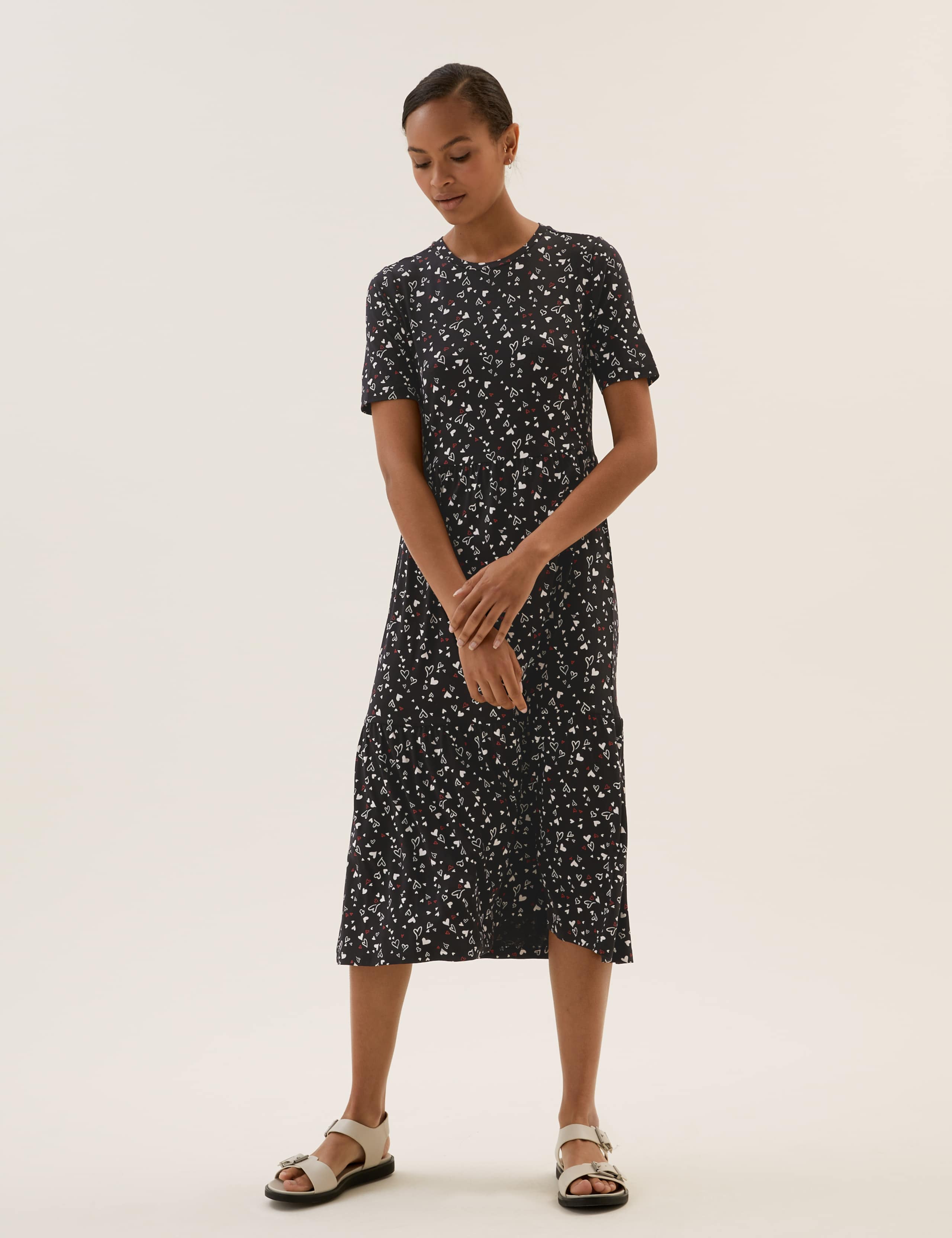 Jersey Heart Print Midi Tiered Dress 2 of 5