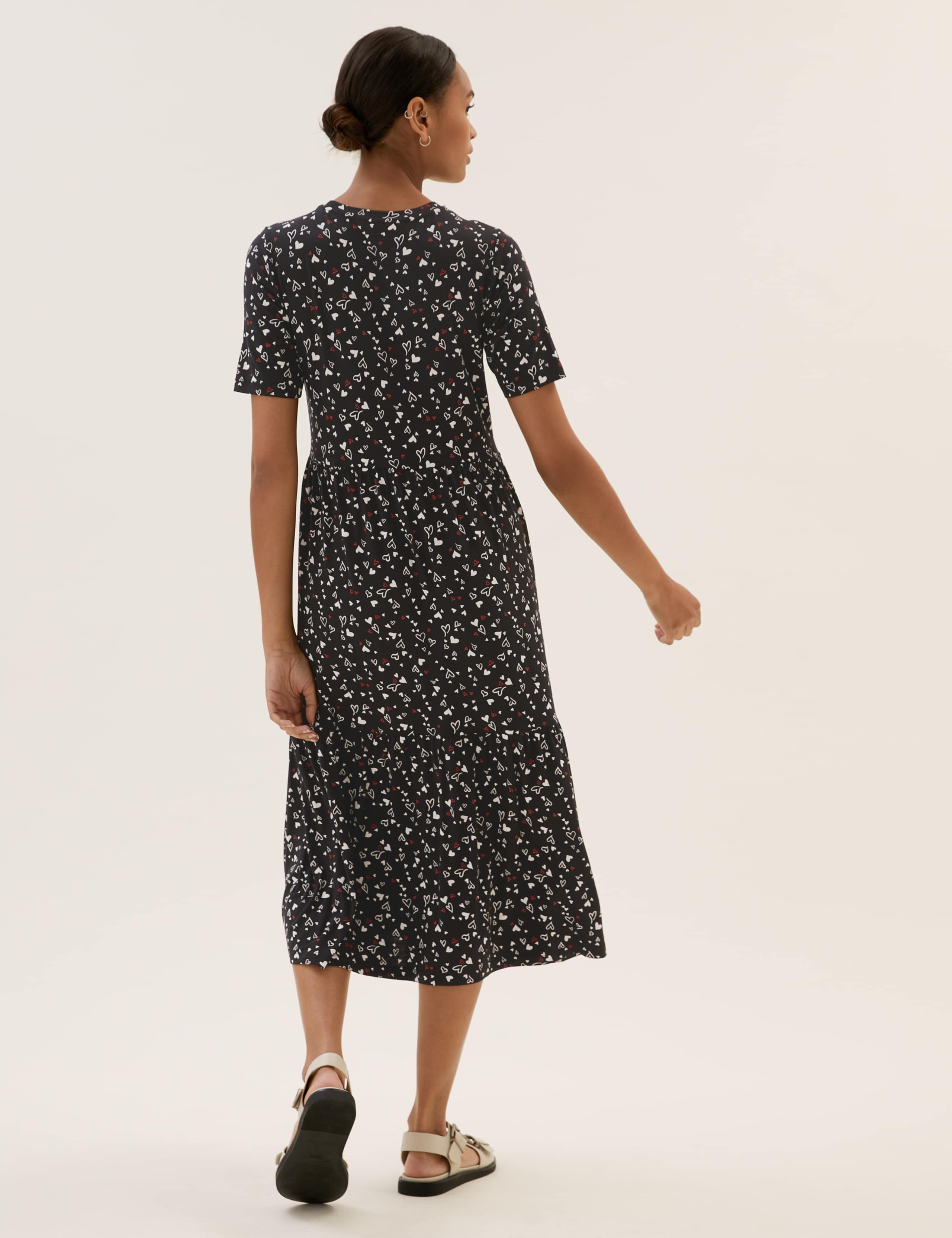 Jersey Heart Print Midi Tiered Dress 3 of 5