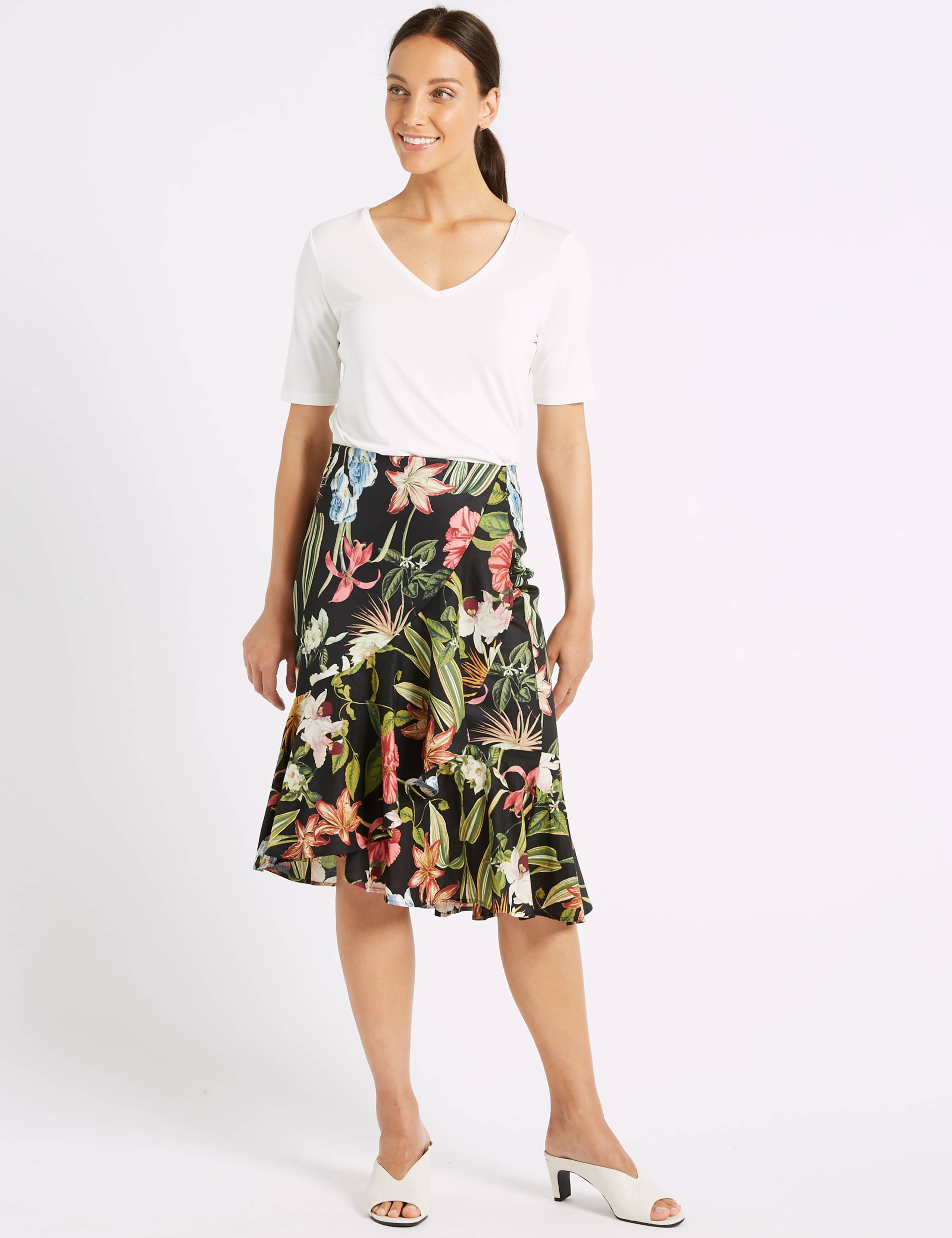 Frill Hem Floral Print Wrap Skirt 1 of 6