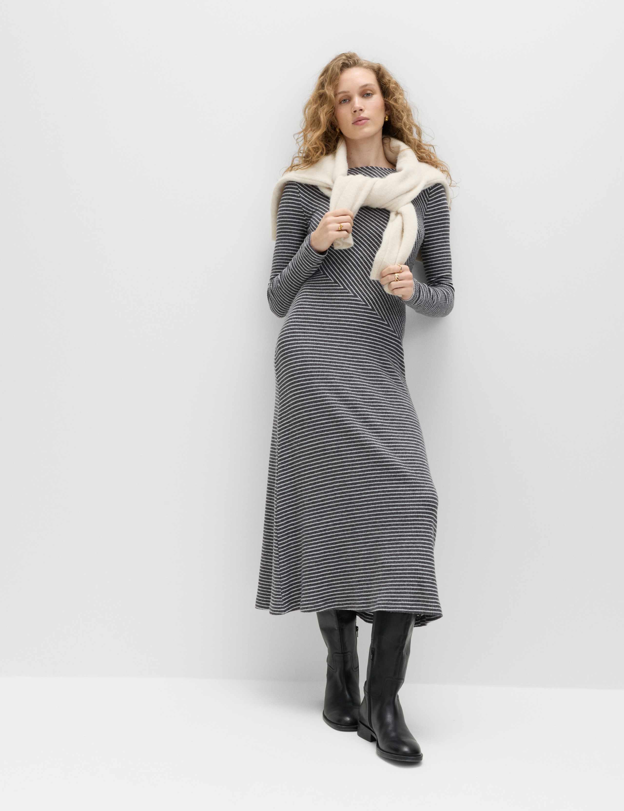 Jersey Cosy Striped Midi Column Dress 3 of 6