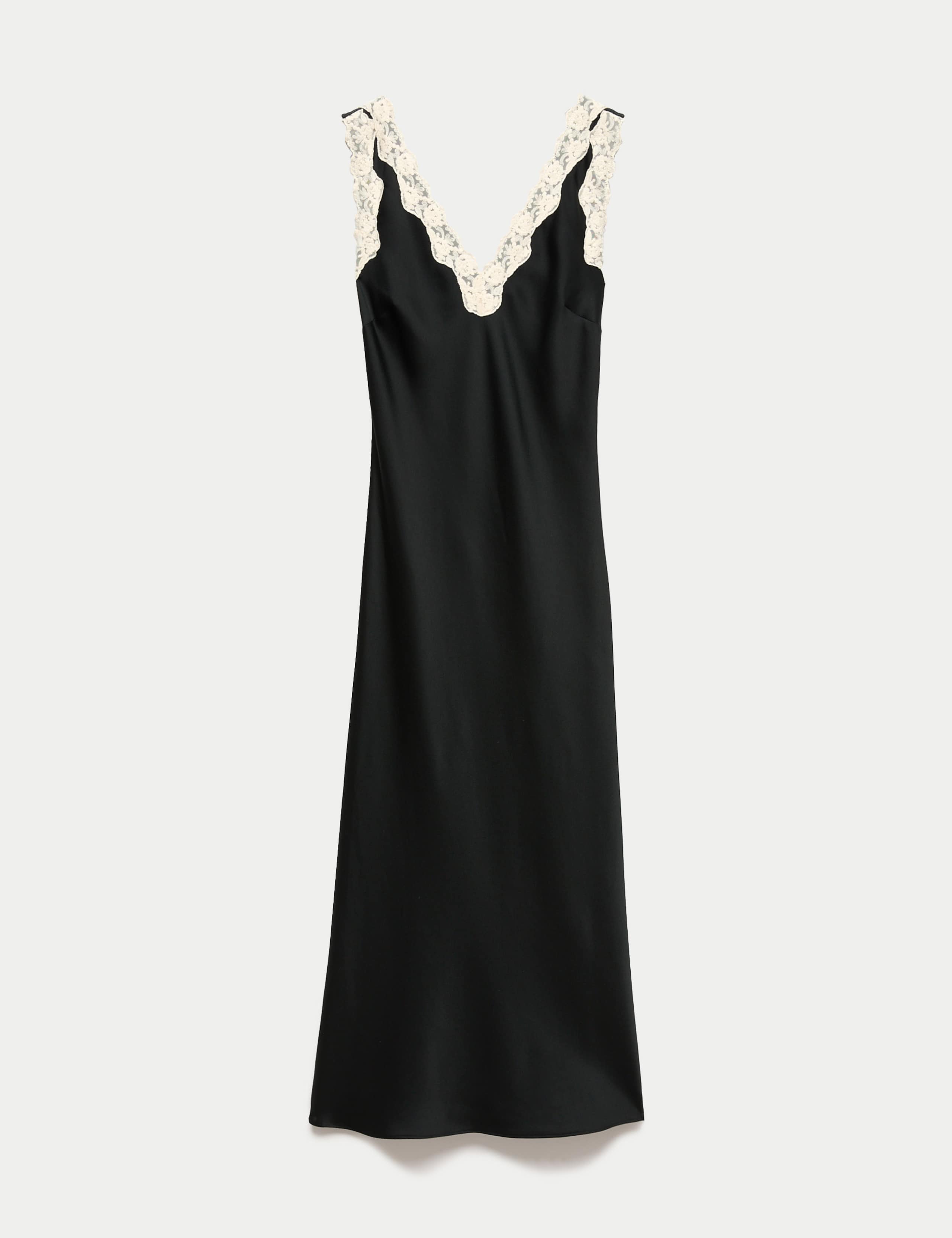 Satin V-Neck Lace Insert Midi Slip Dress 2 of 4