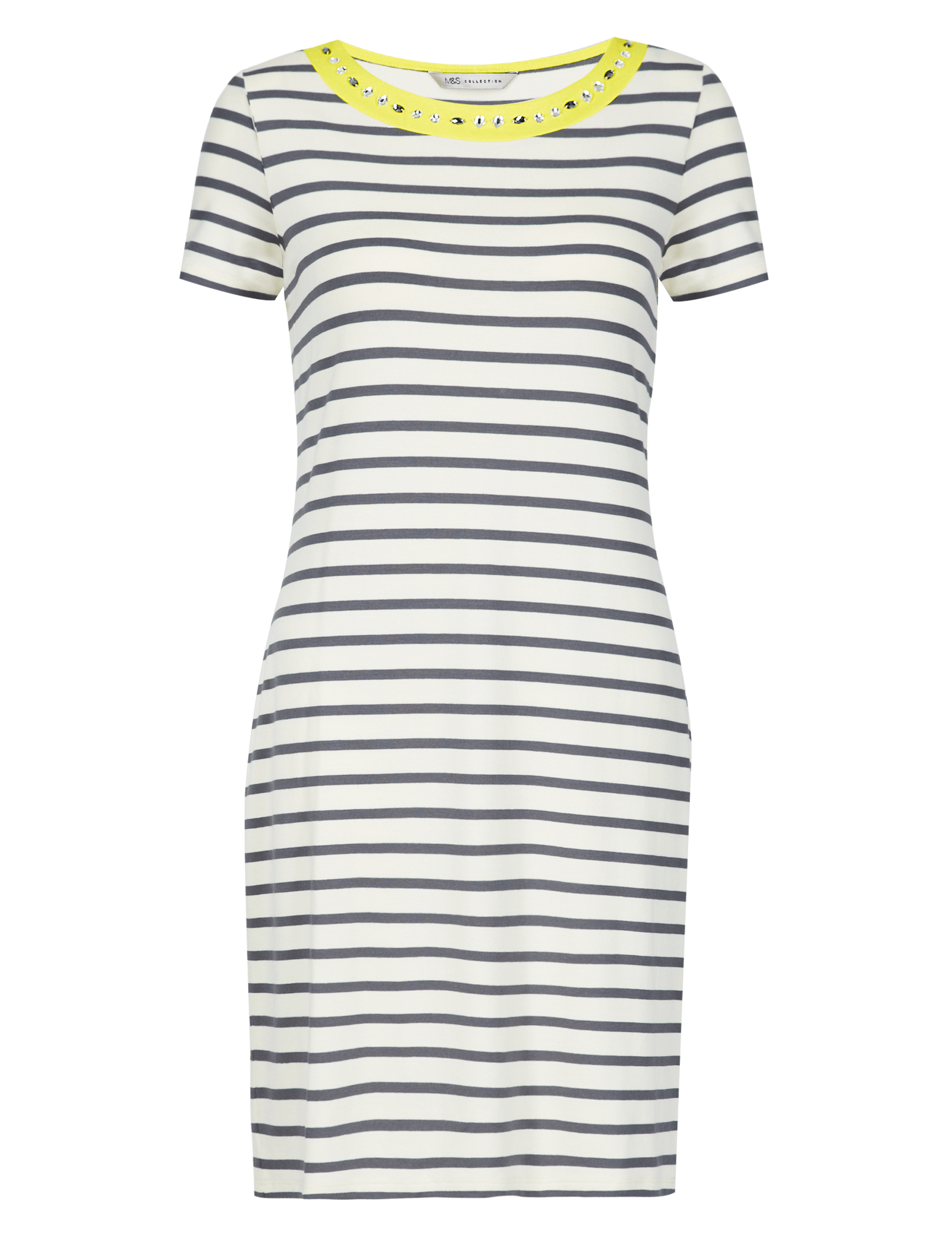 Jewel Neckline Striped T-Shirt Dress 2 of 5