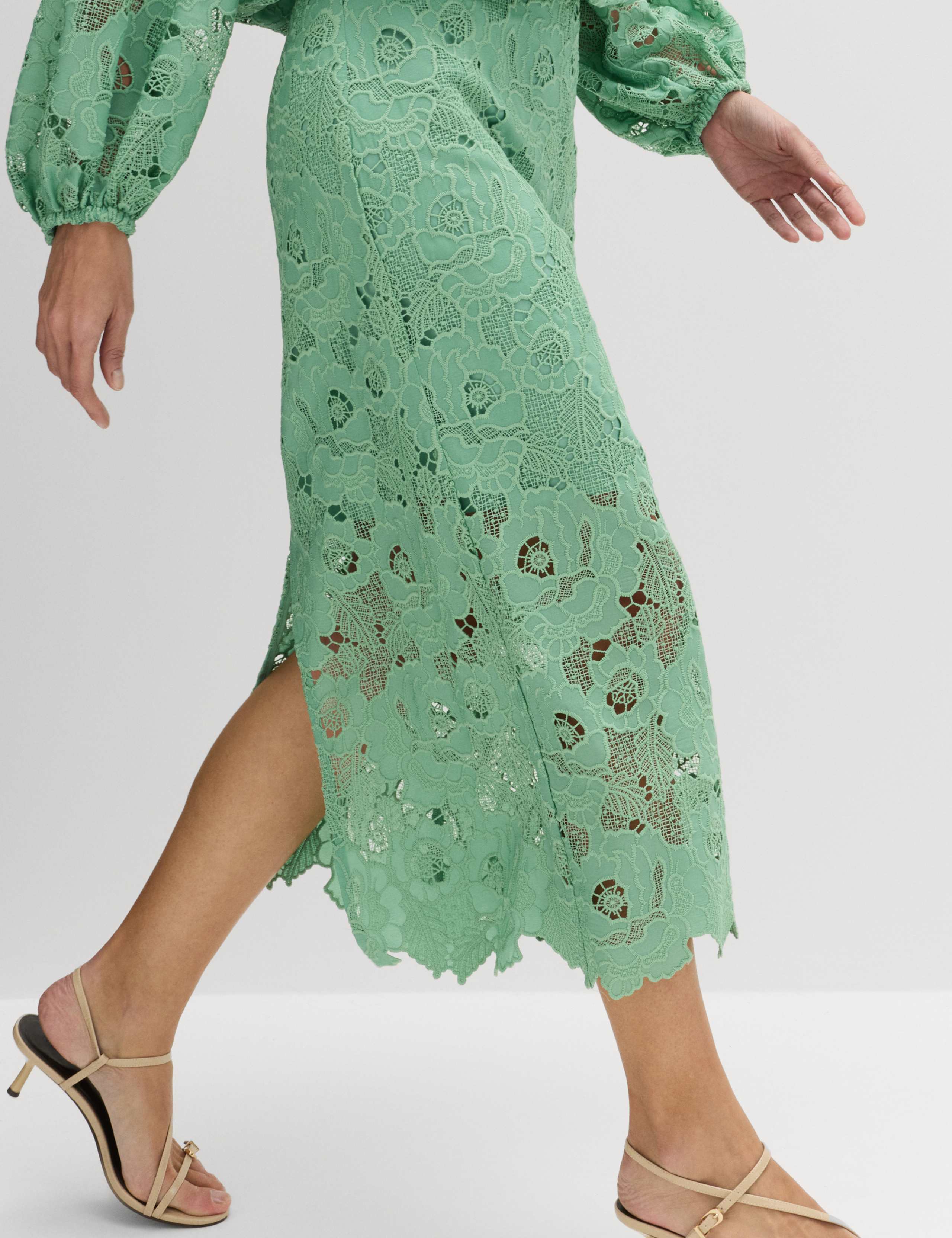 Lace Cutwork Detail Midi Pencil Skirt 3 of 6