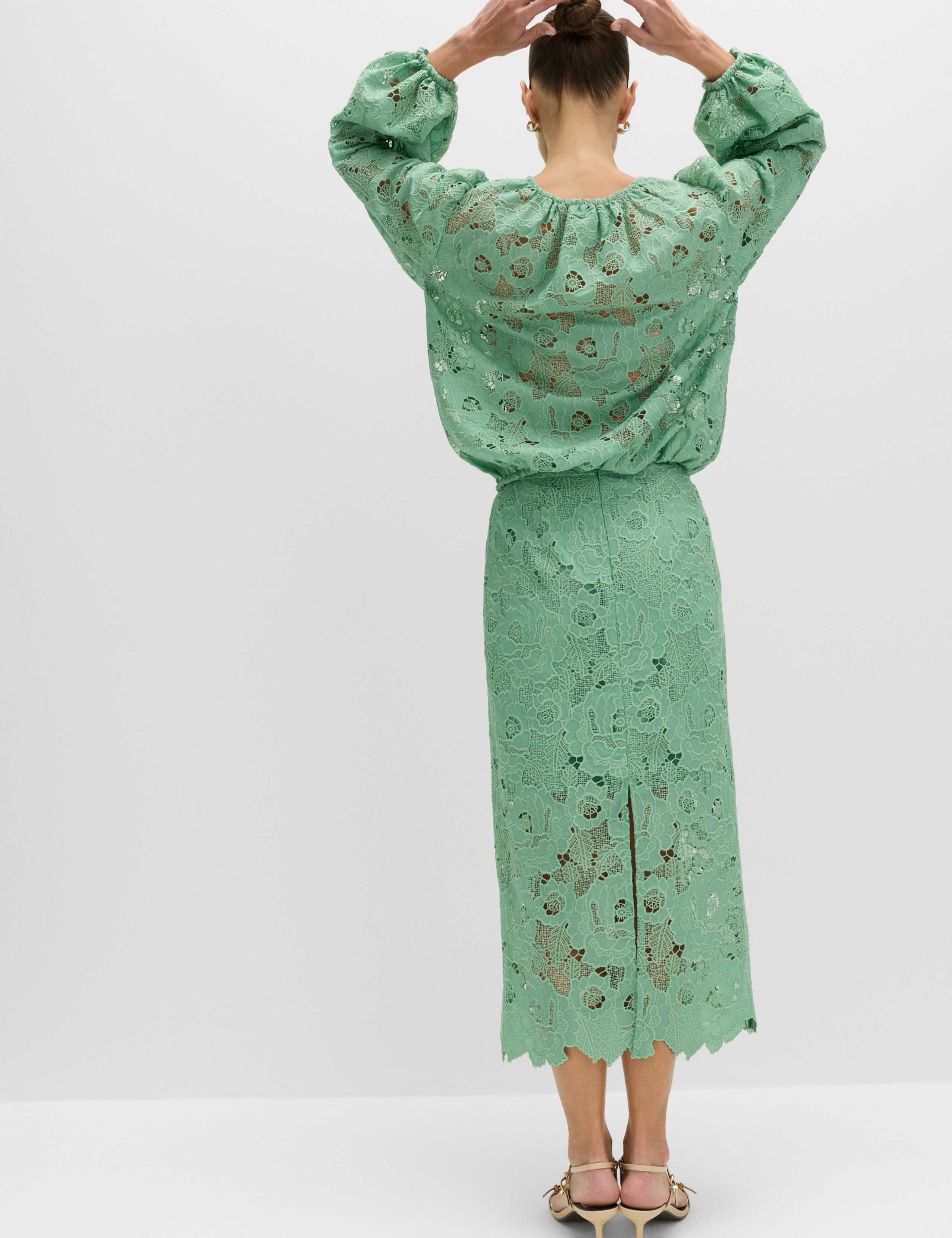 Lace Cutwork Detail Midi Pencil Skirt 4 of 6