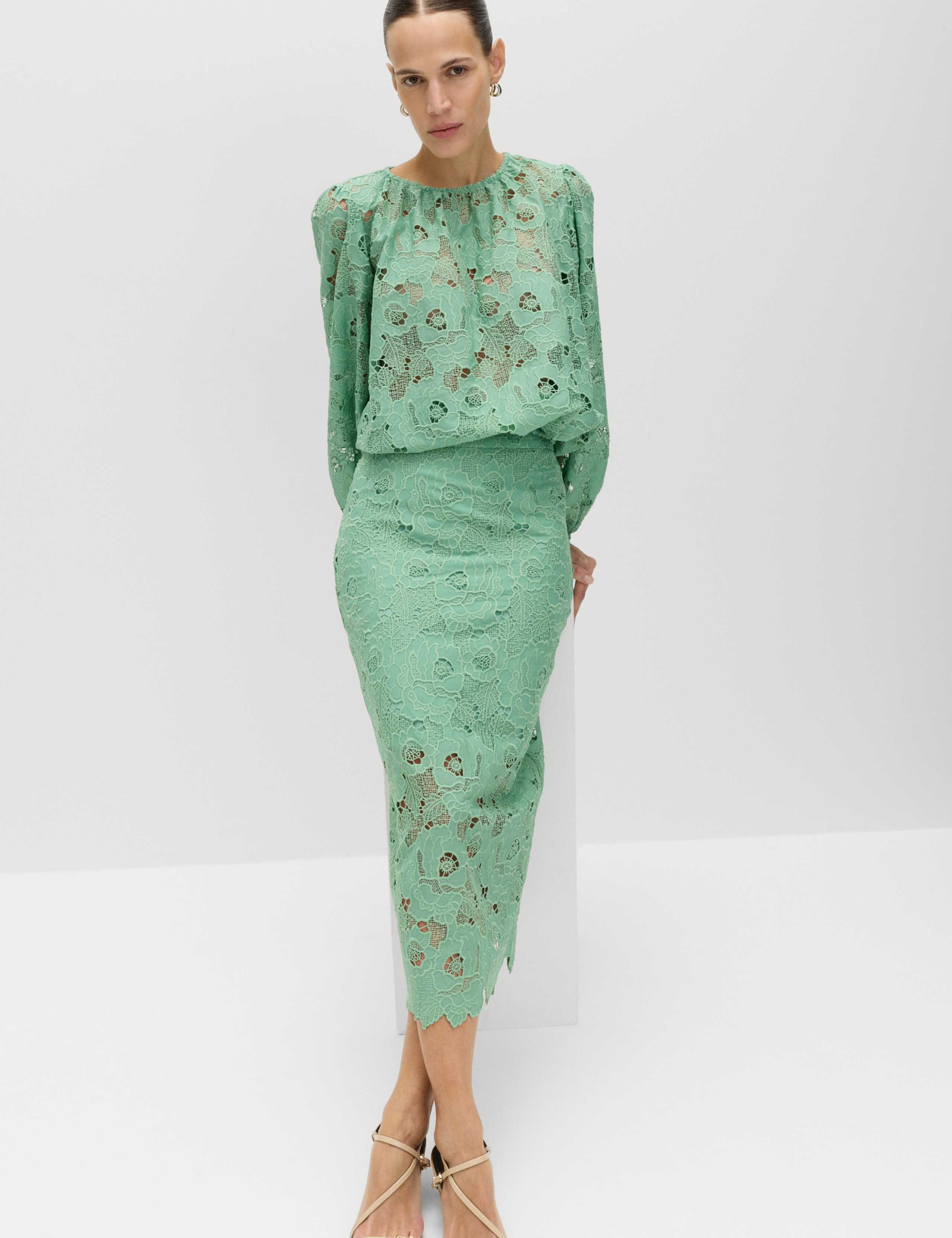 Lace Cutwork Detail Midi Pencil Skirt 5 of 6