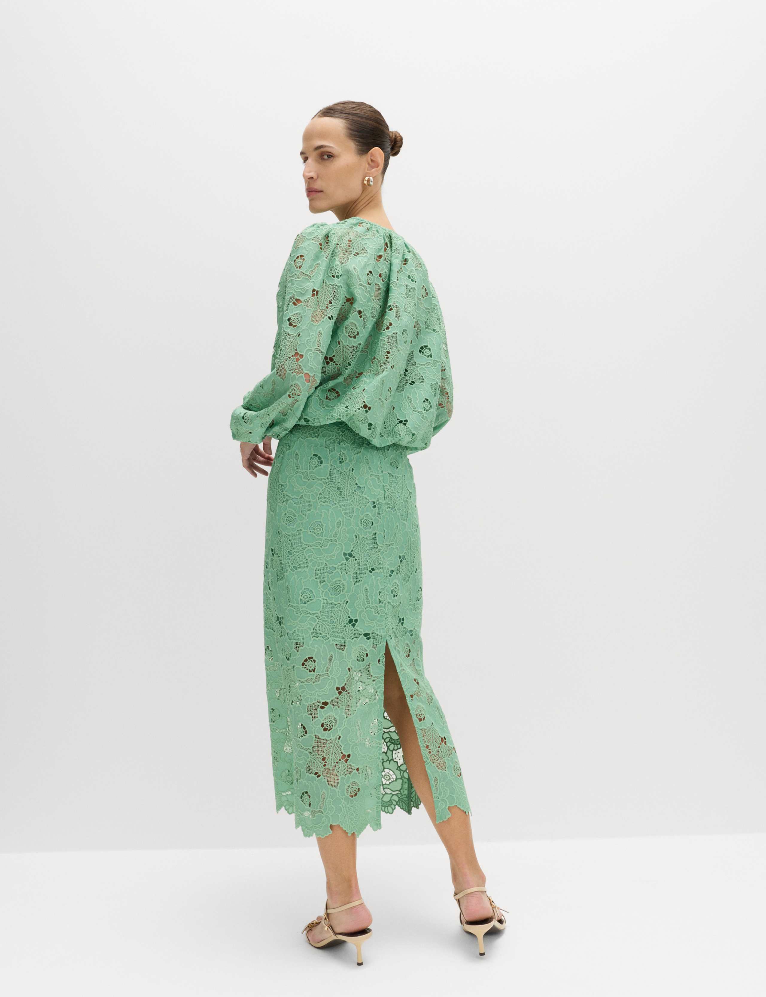 Lace Cutwork Detail Midi Pencil Skirt 6 of 6