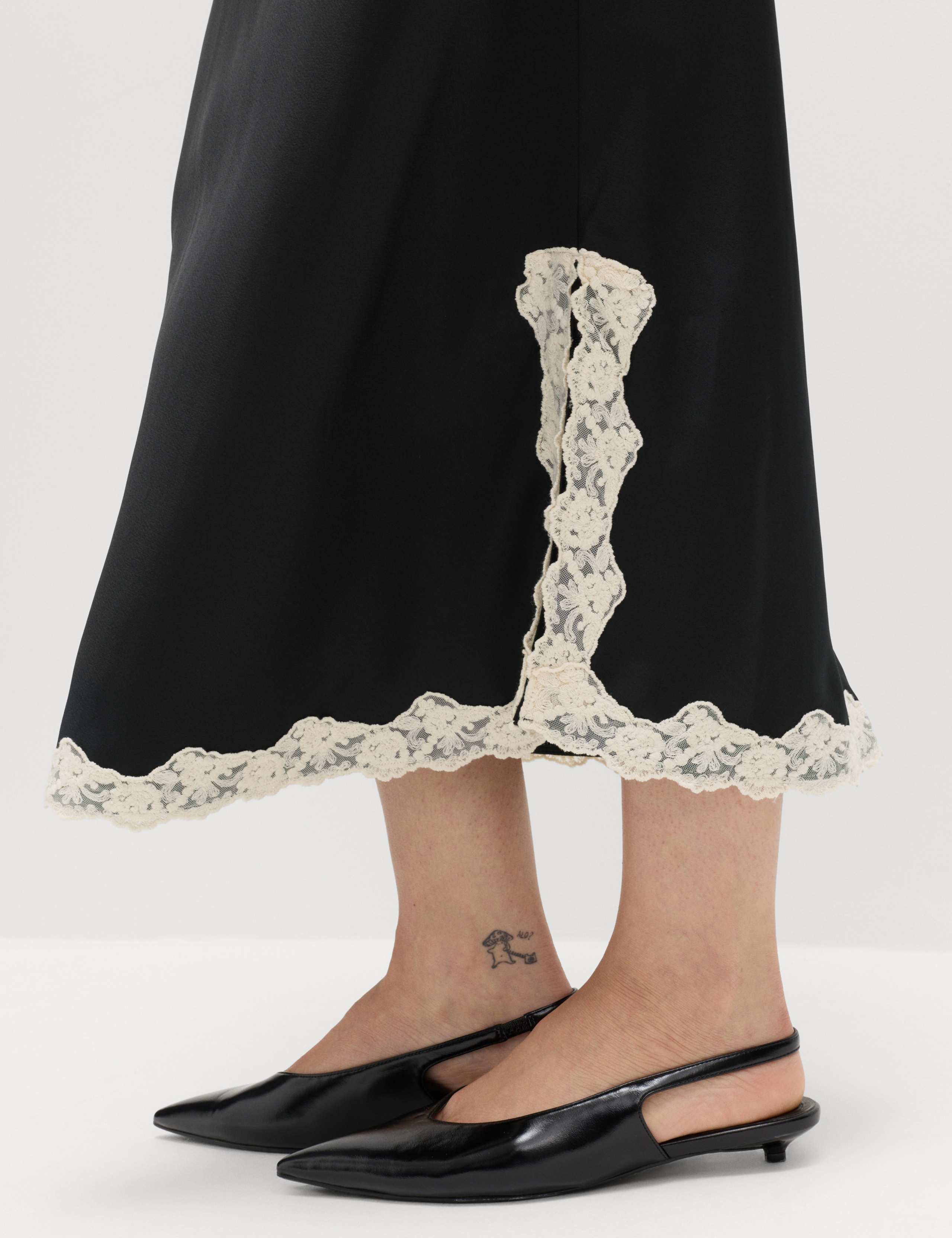 Satin Lace Trim Midi Slip Skirt 3 of 7