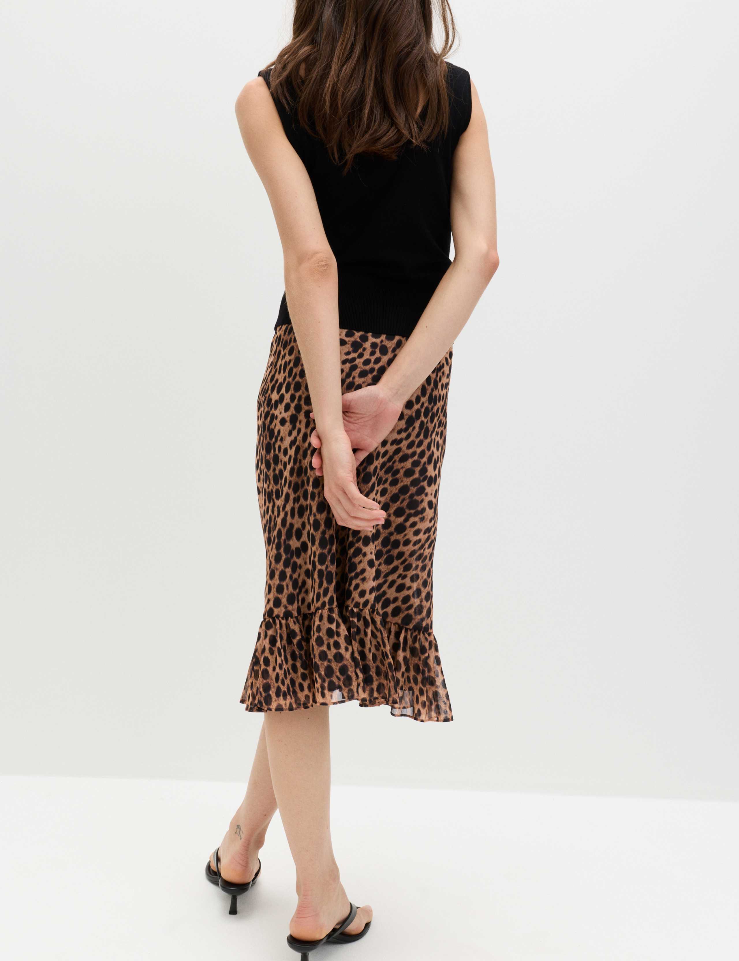 Animal Print Ruffle Hem Midi Tiered Skirt 4 of 5