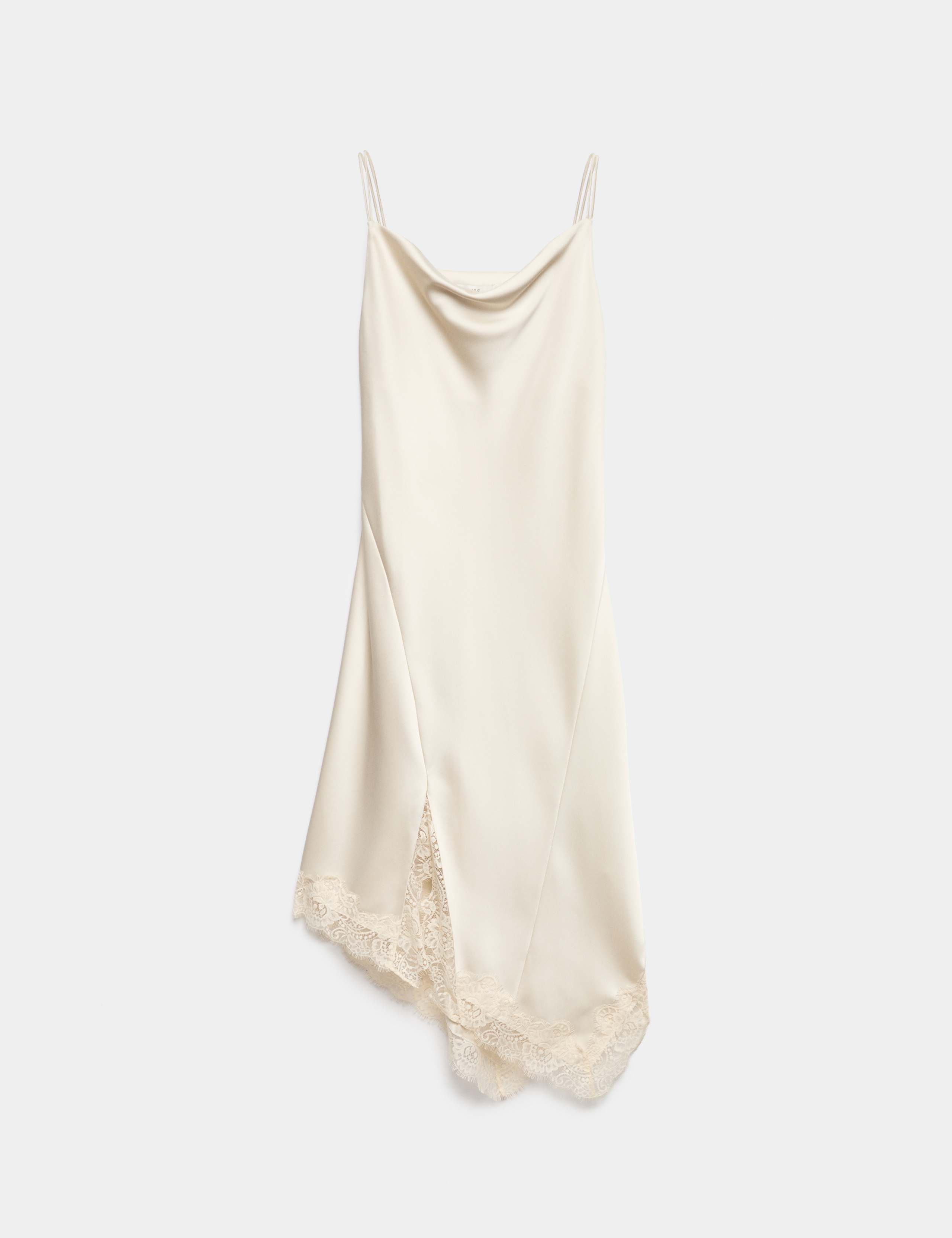 Satin Cowl Neck Lace Insert Midi Slip Dress 2 of 7
