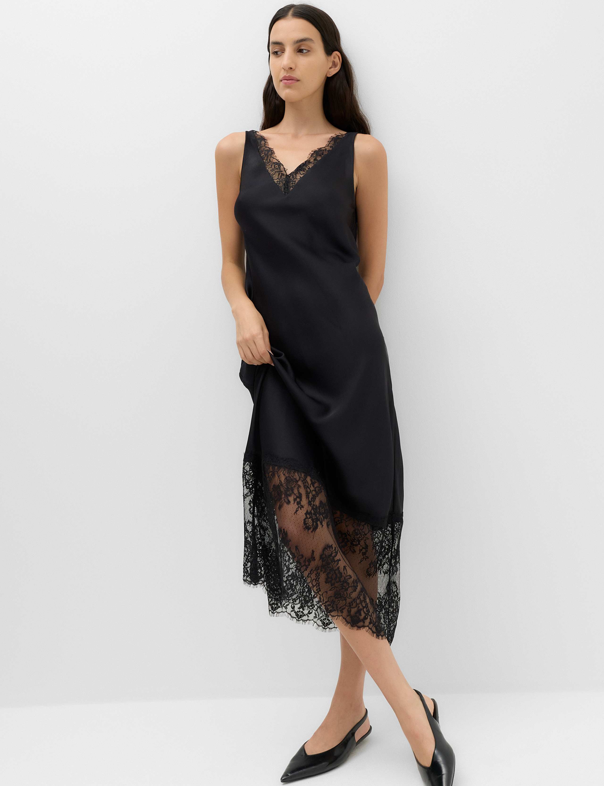 Satin Lace Insert Midaxi Slip Dress 1 of 6
