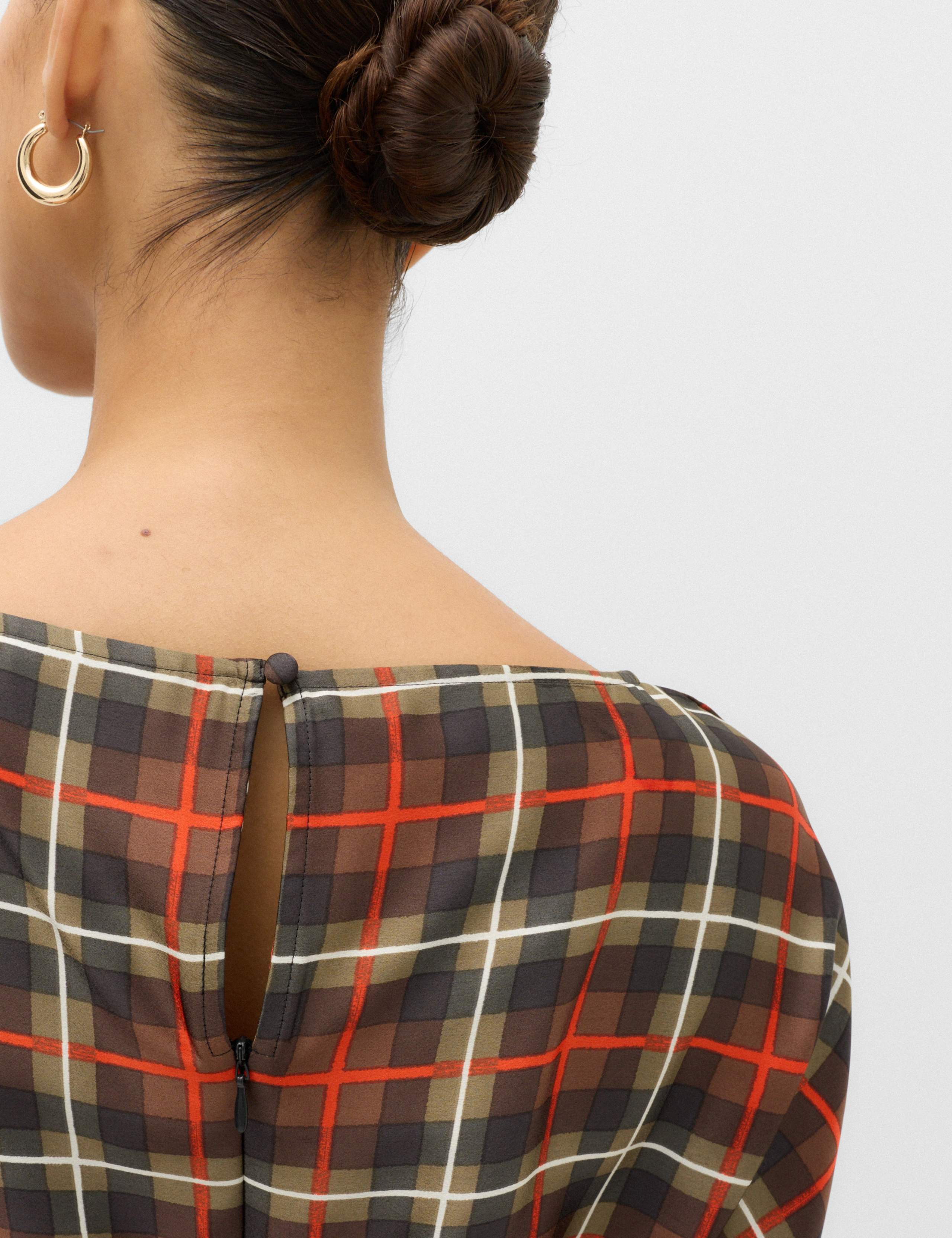 Checked Ruched Long Sleeve Mini Waisted Dress 5 of 7
