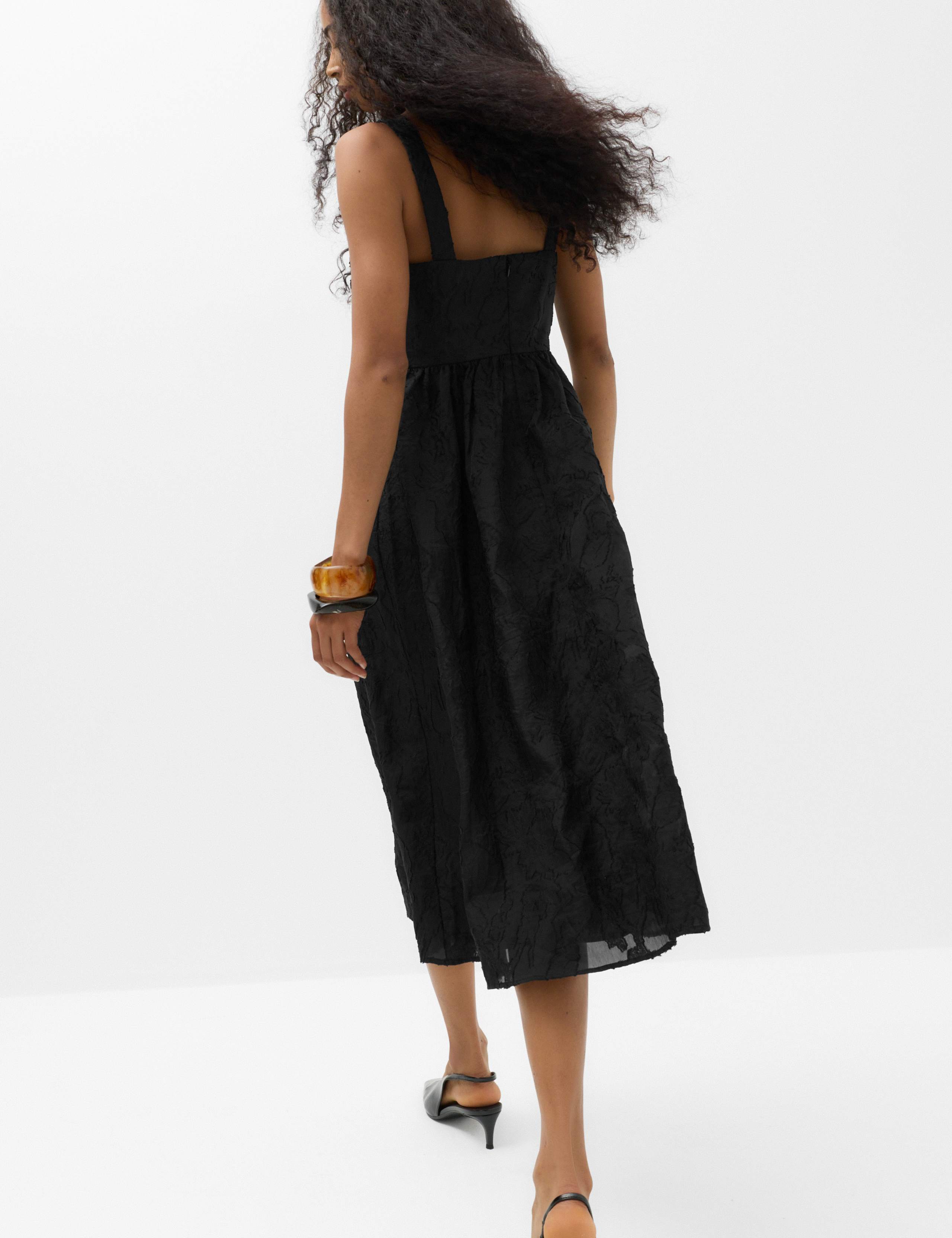 Jacquard Ruffle Square Neck Midi Waisted Dress 5 of 6