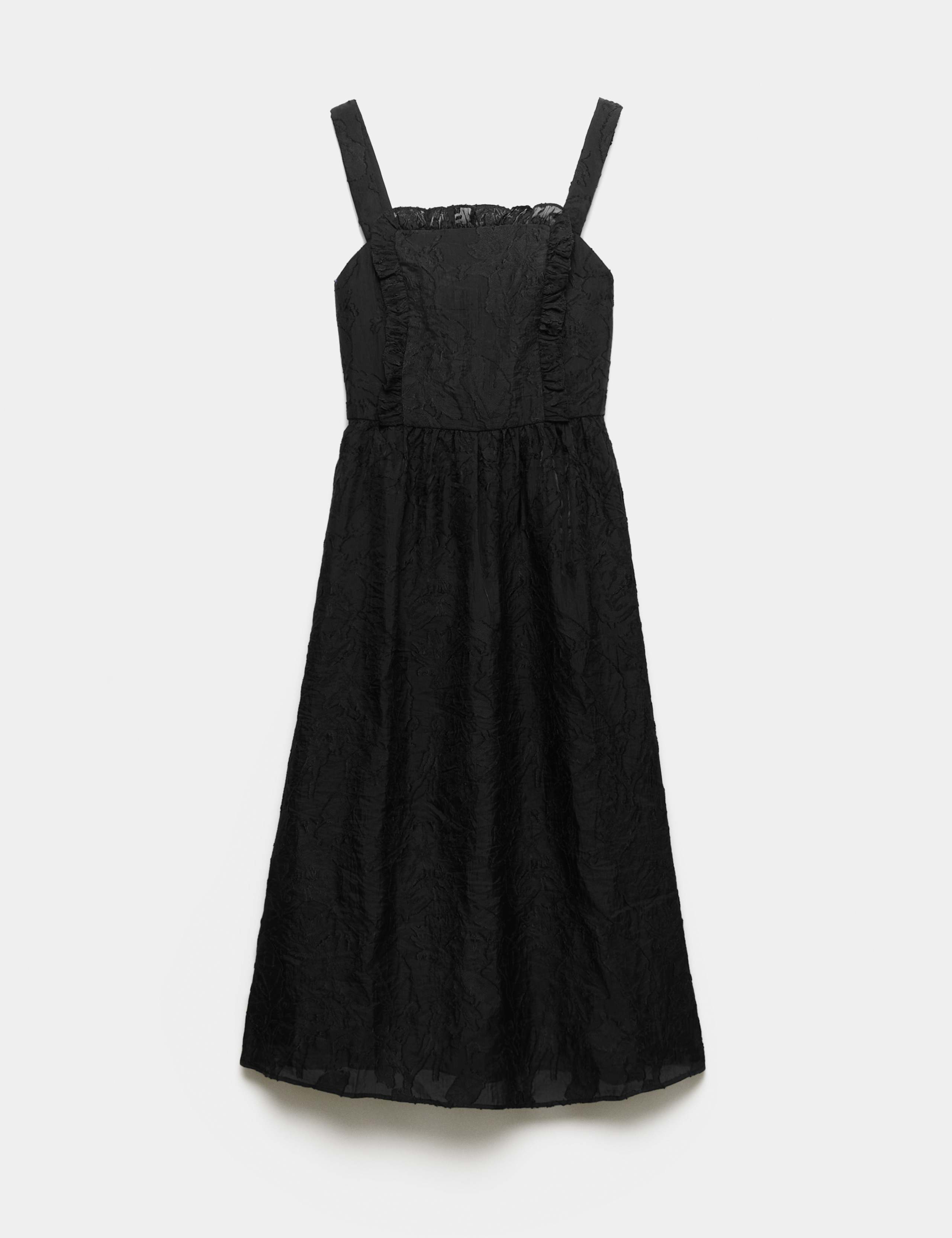 Jacquard Ruffle Square Neck Midi Waisted Dress 2 of 6