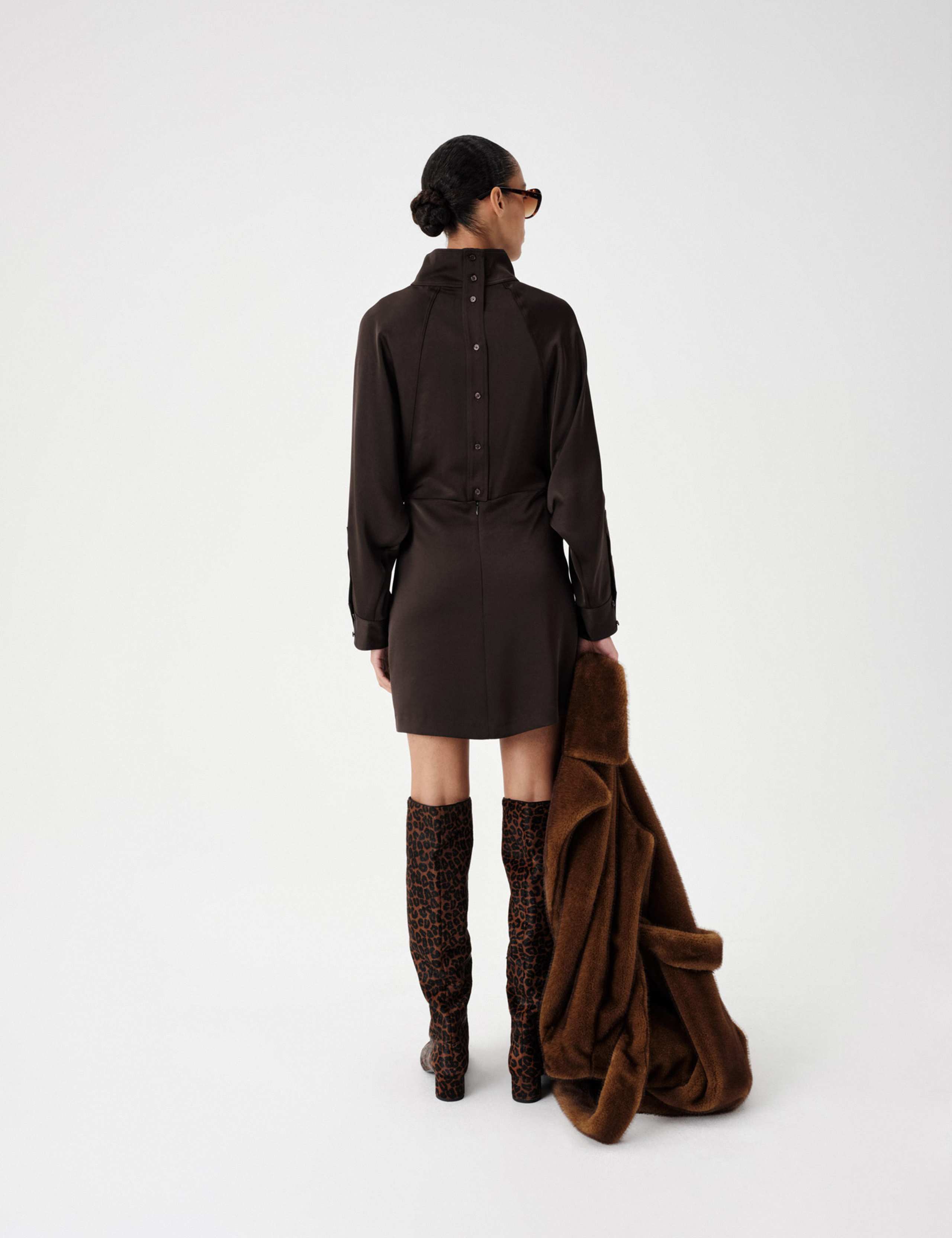 Funnel Neck Blouson Mini Waisted Dress 5 of 5