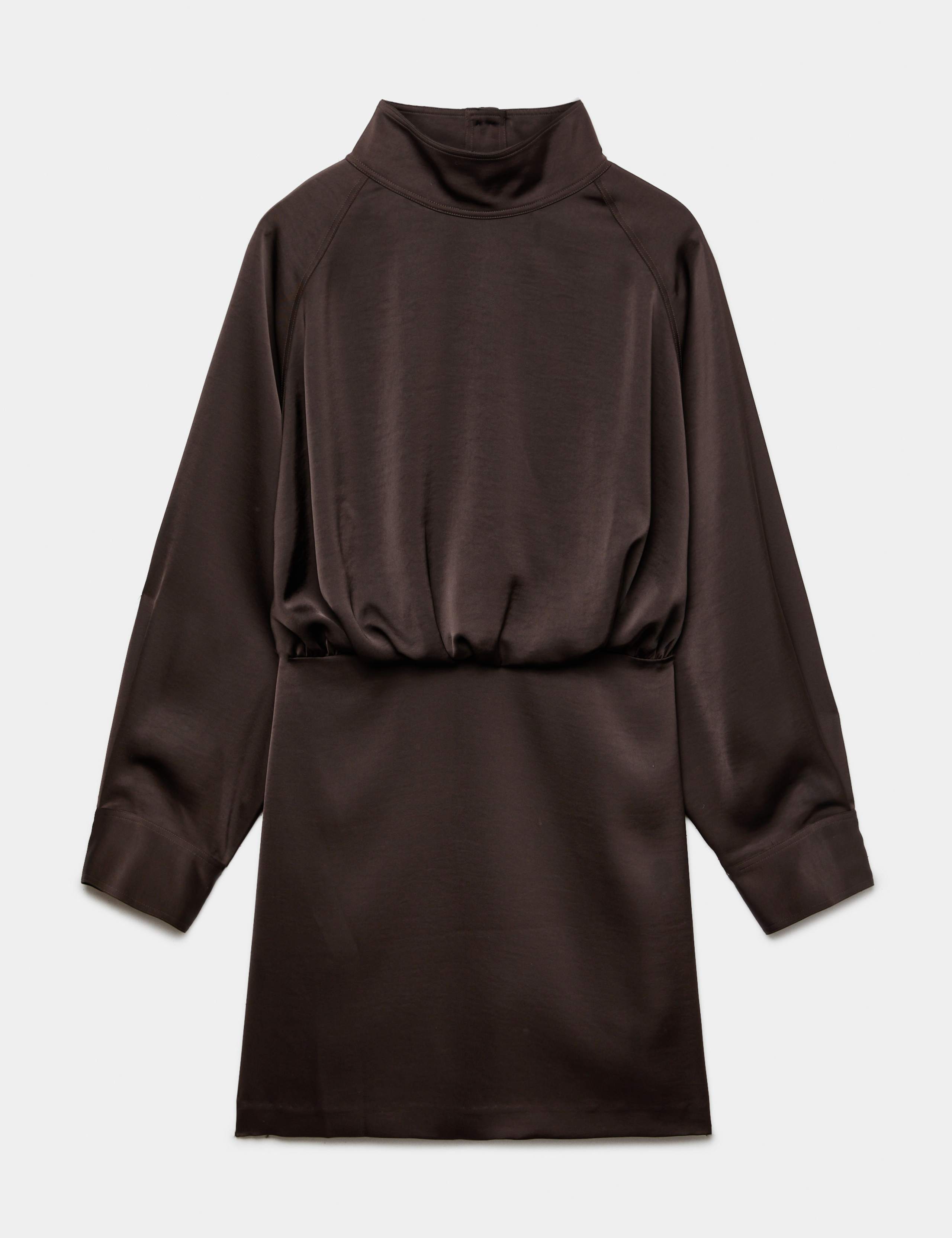 Funnel Neck Blouson Mini Waisted Dress 2 of 5