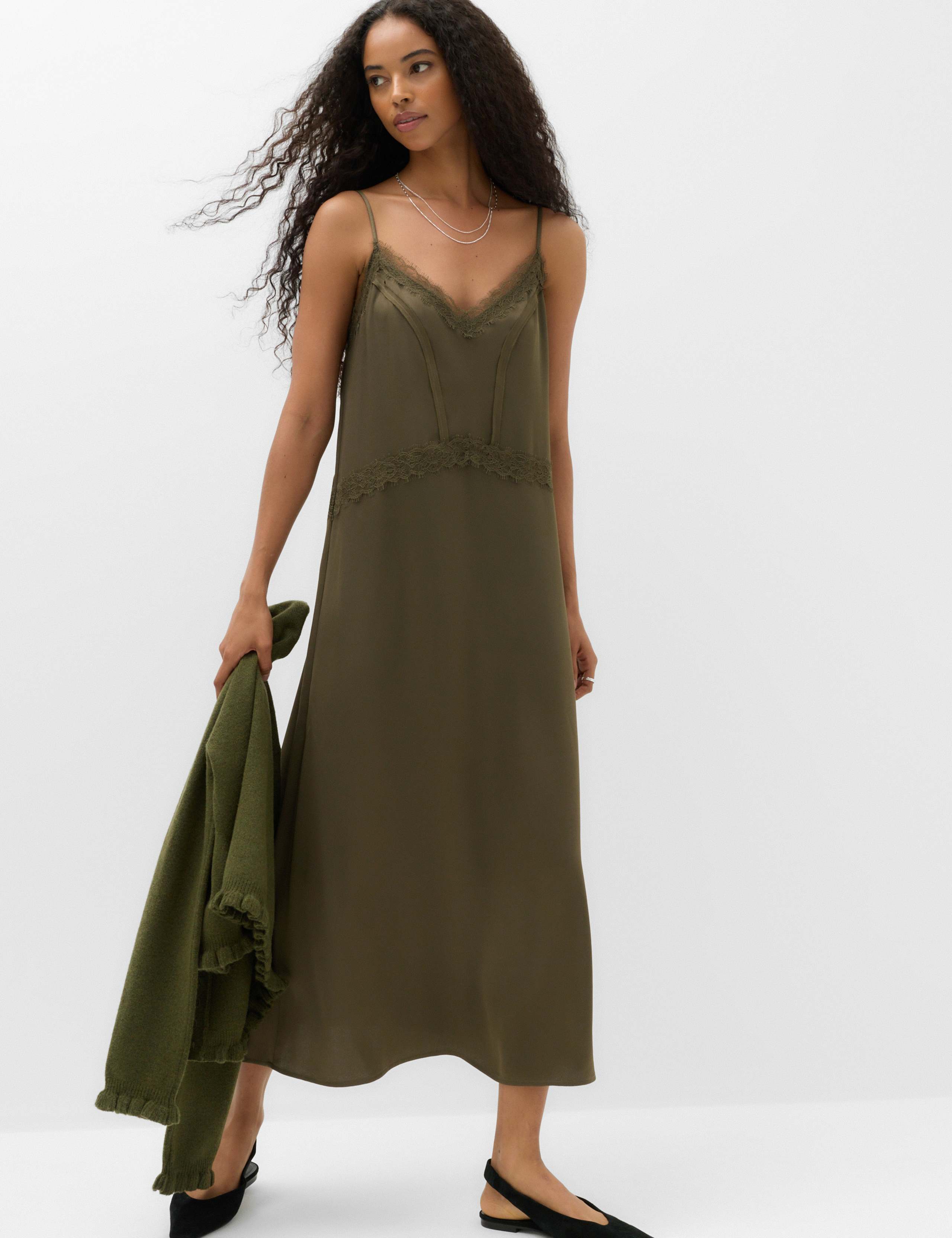 Satin Lace Insert V-Neck Midaxi Slip Dress 3 of 6