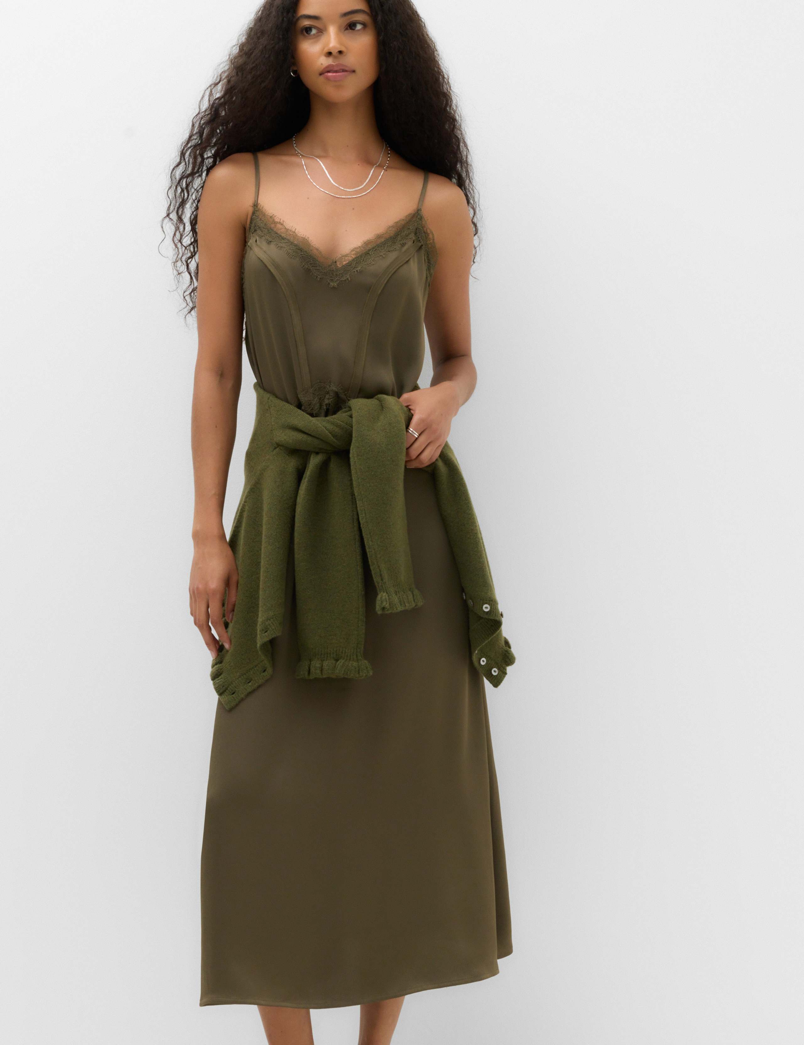Satin Lace Insert V-Neck Midaxi Slip Dress 6 of 6