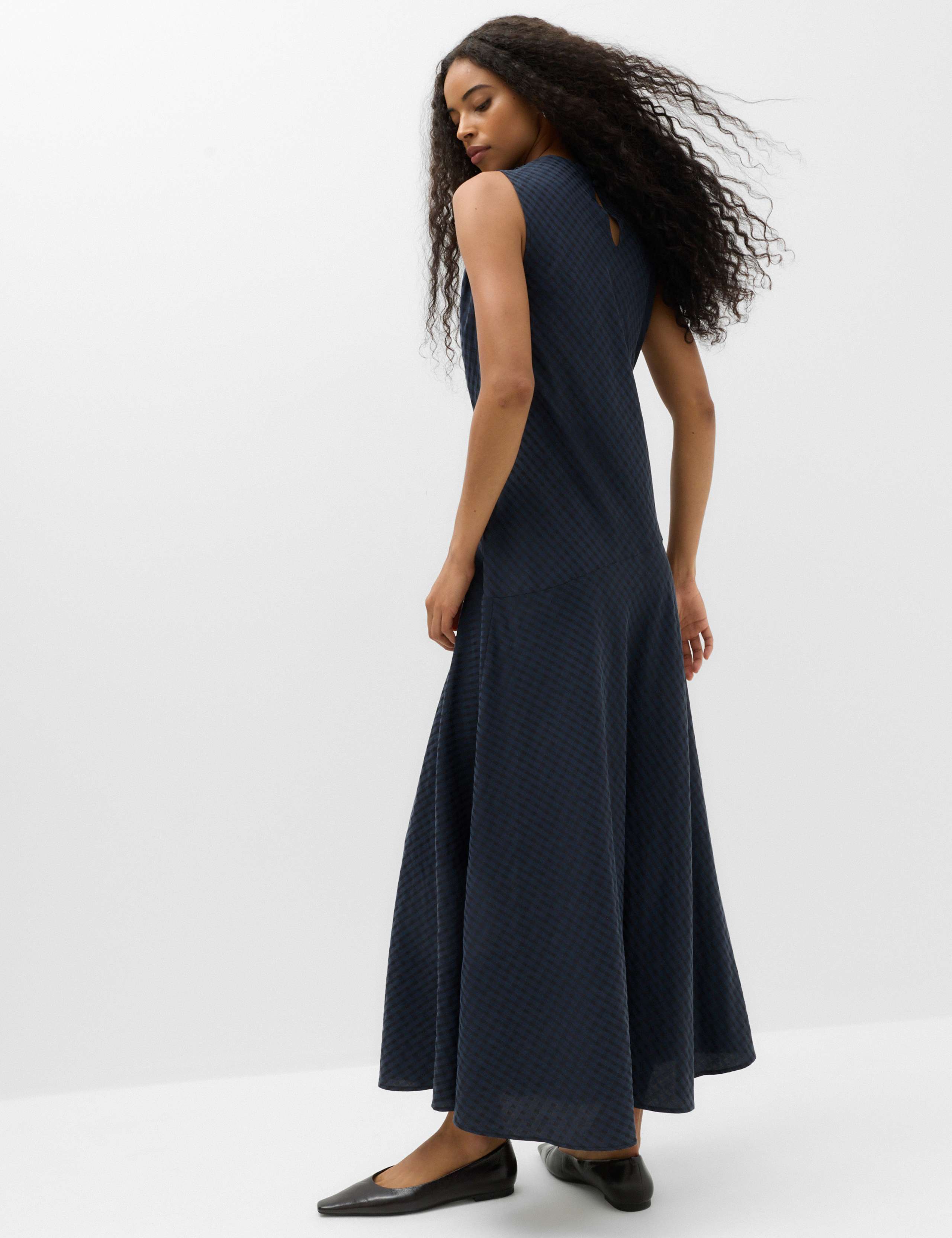 Lyocell Rich Checked Cowl Neck Midi Skater Dress 4 of 7