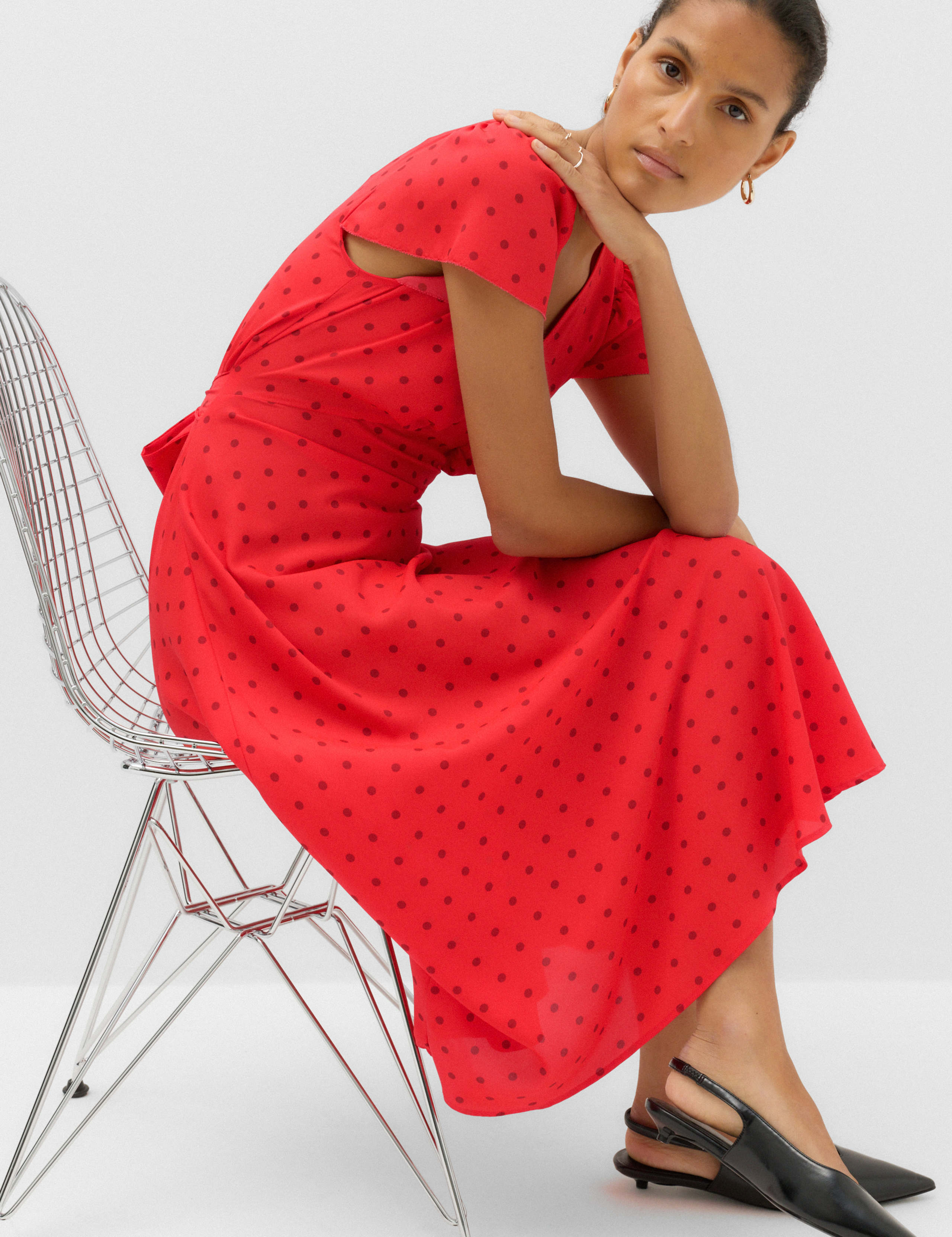 Polka Dot V-Neck Midi Tea Dress 4 of 7