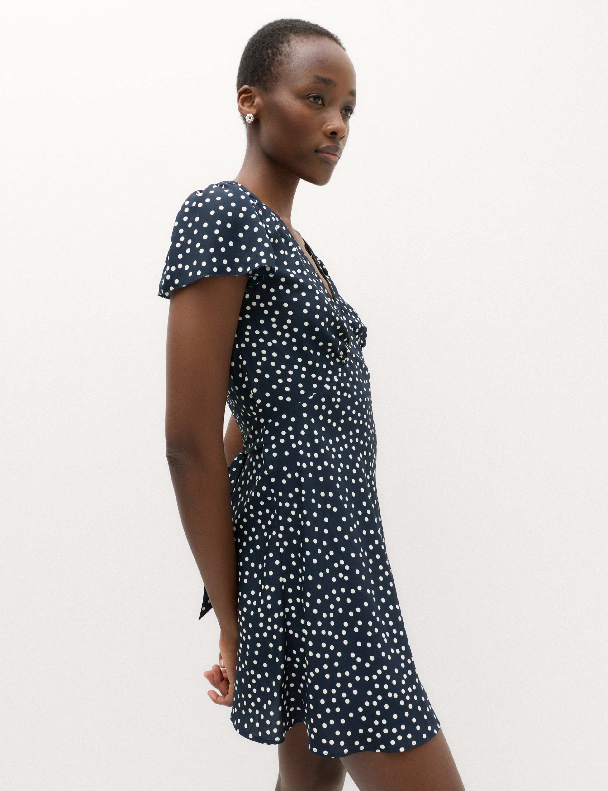 Polka Dot V-Neck Tie Waist Mini Tea Dress 3 of 6