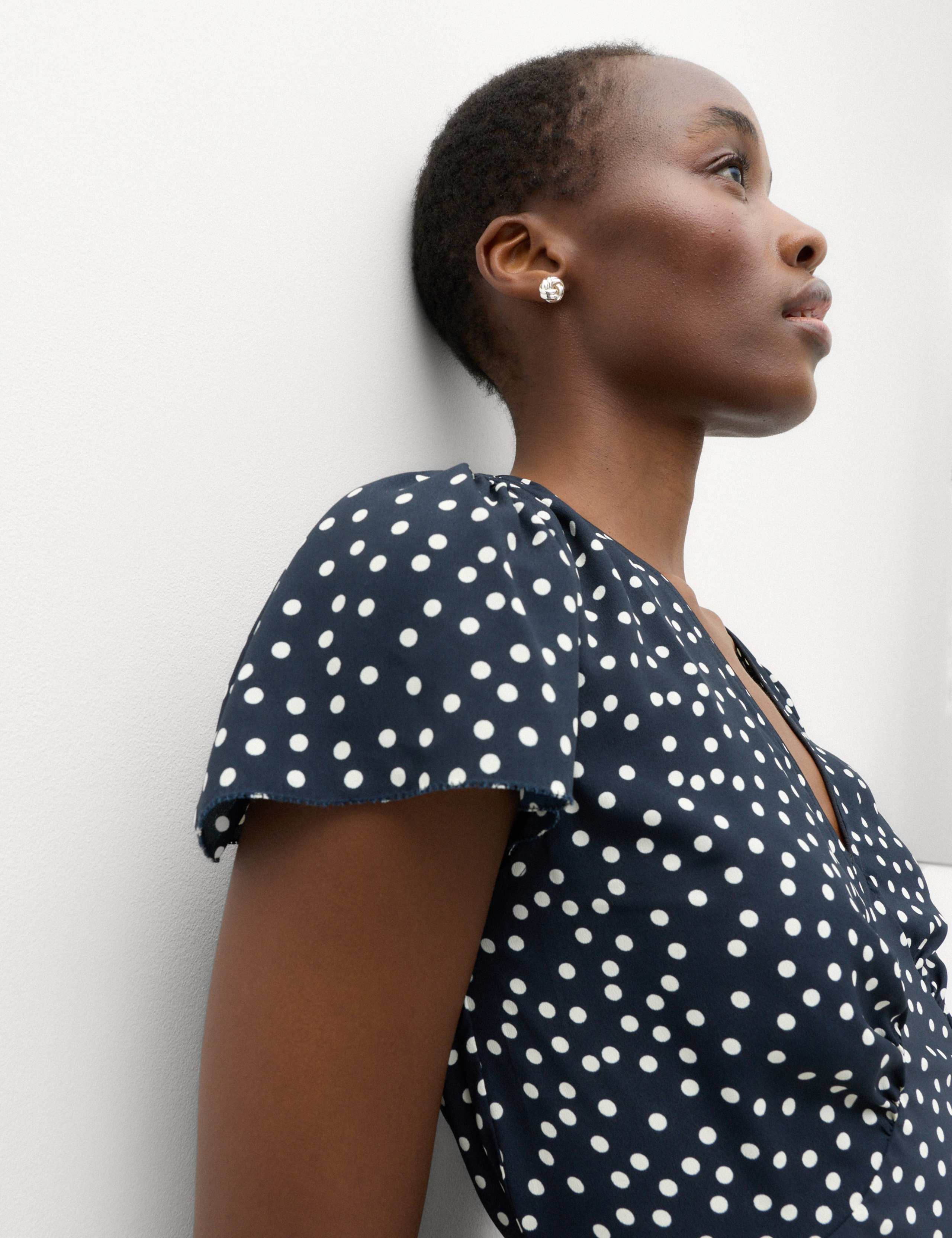 Polka Dot V-Neck Tie Waist Mini Tea Dress 6 of 6