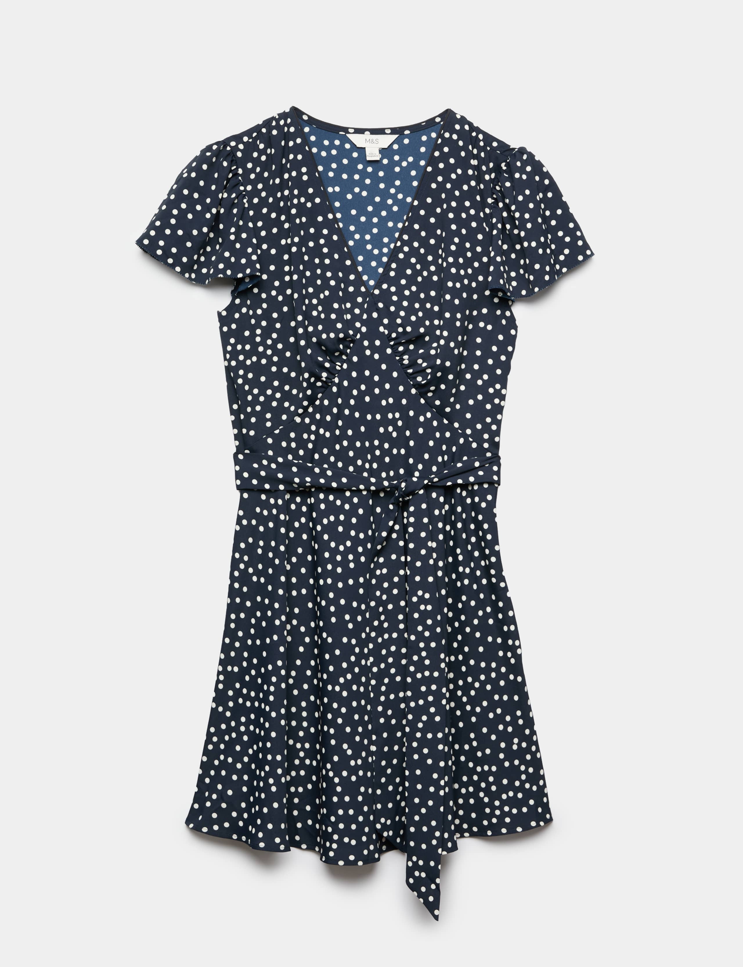 Polka Dot V-Neck Tie Waist Mini Tea Dress 2 of 6
