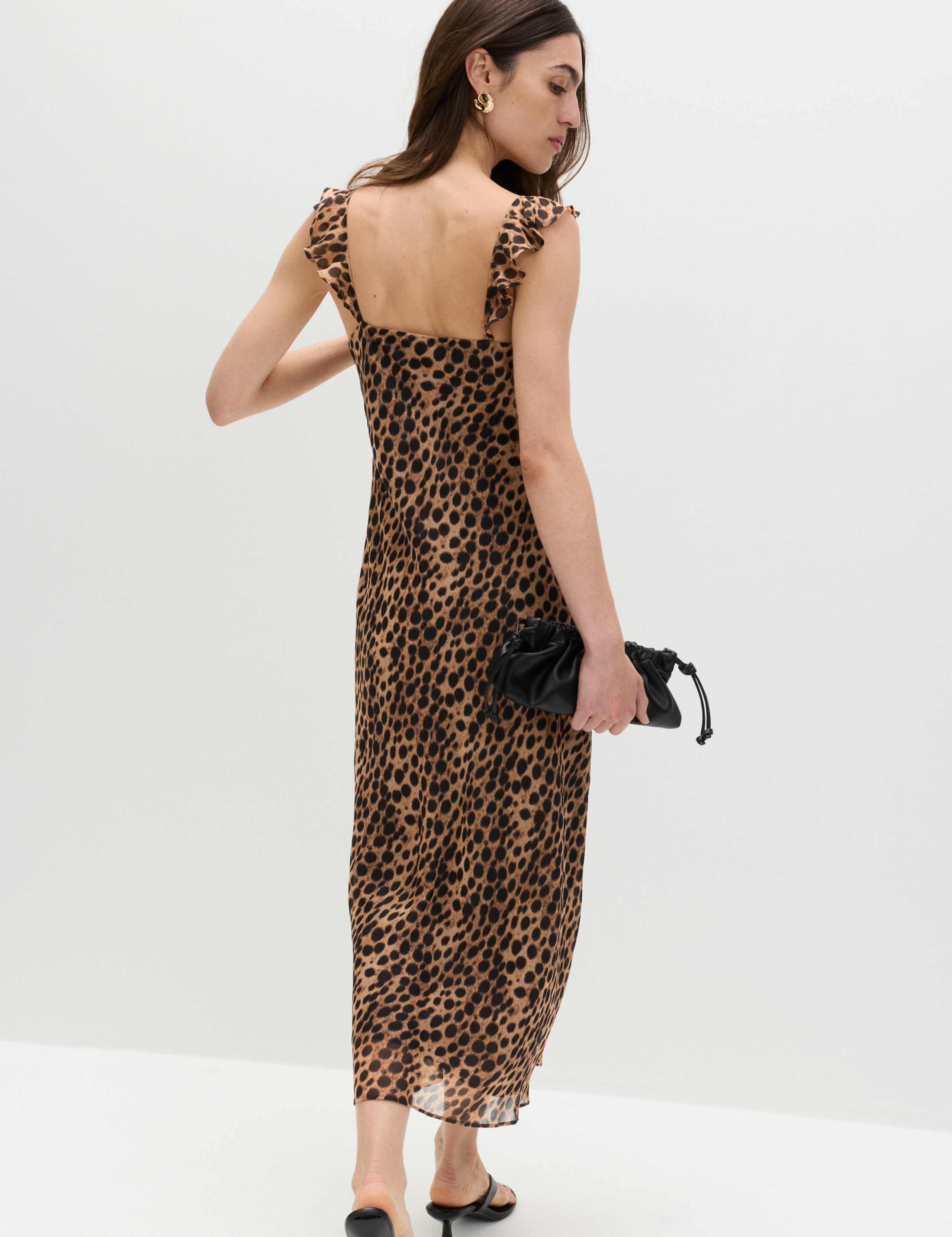 Animal Print Ruffle Detail Midaxi Column Dress 6 of 7