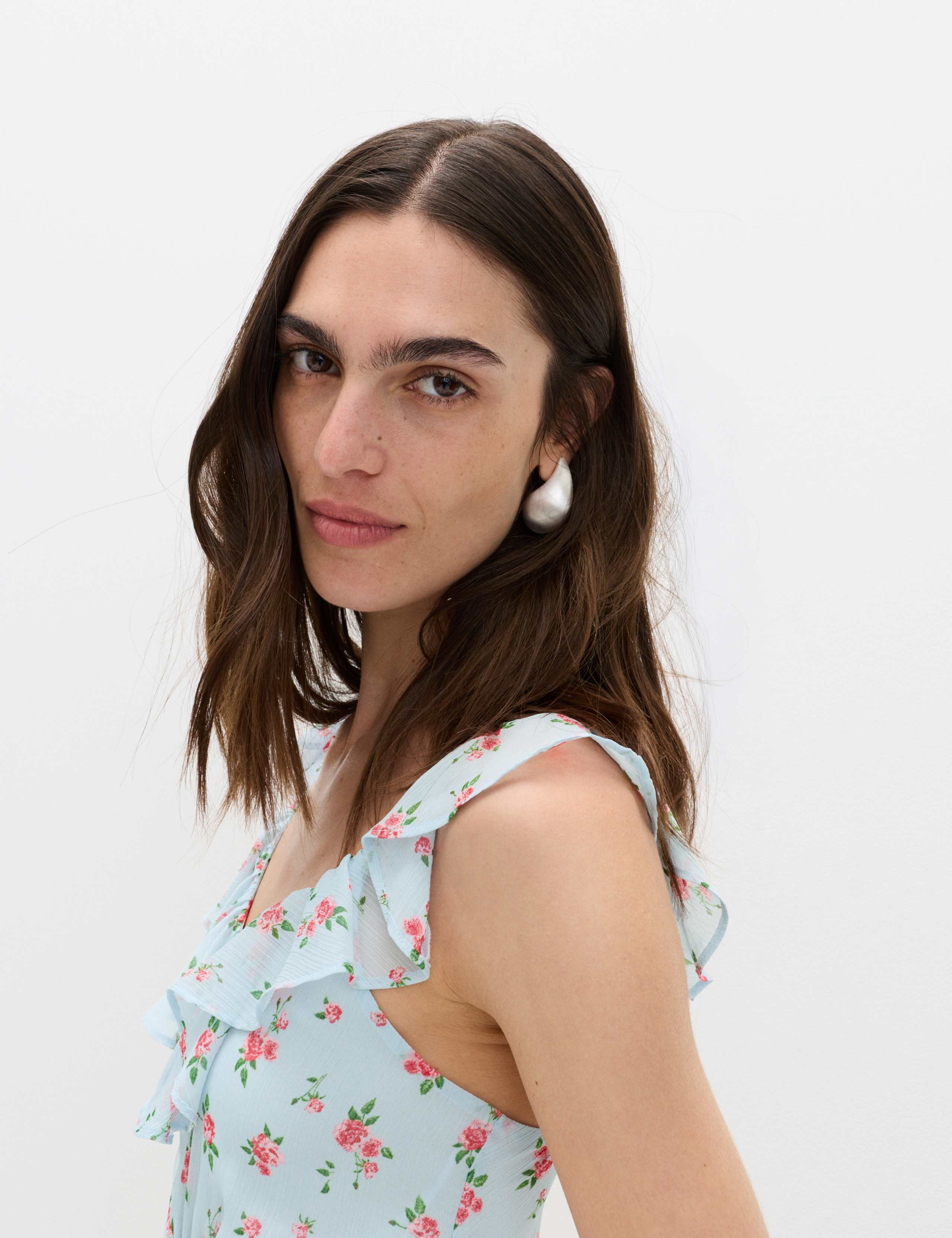 Floral Ruffle Detail Midi Column Dress 3 of 6